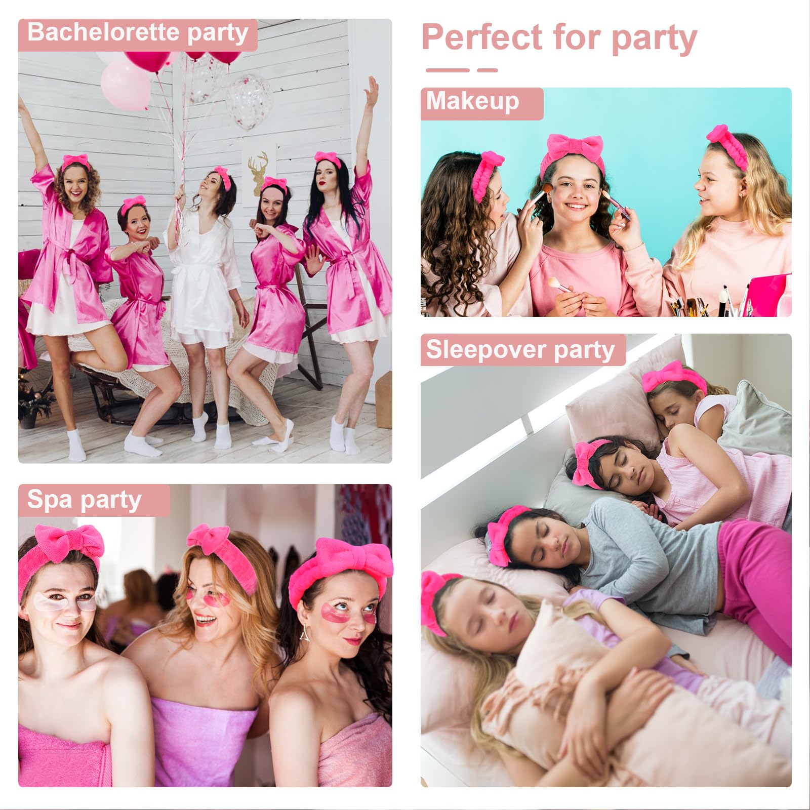 Whavel 9 Pack Hot Pink Spa Headbands - Soft Fluffy Makeup Removal, Facial Care, And Bachelorette Party Favors