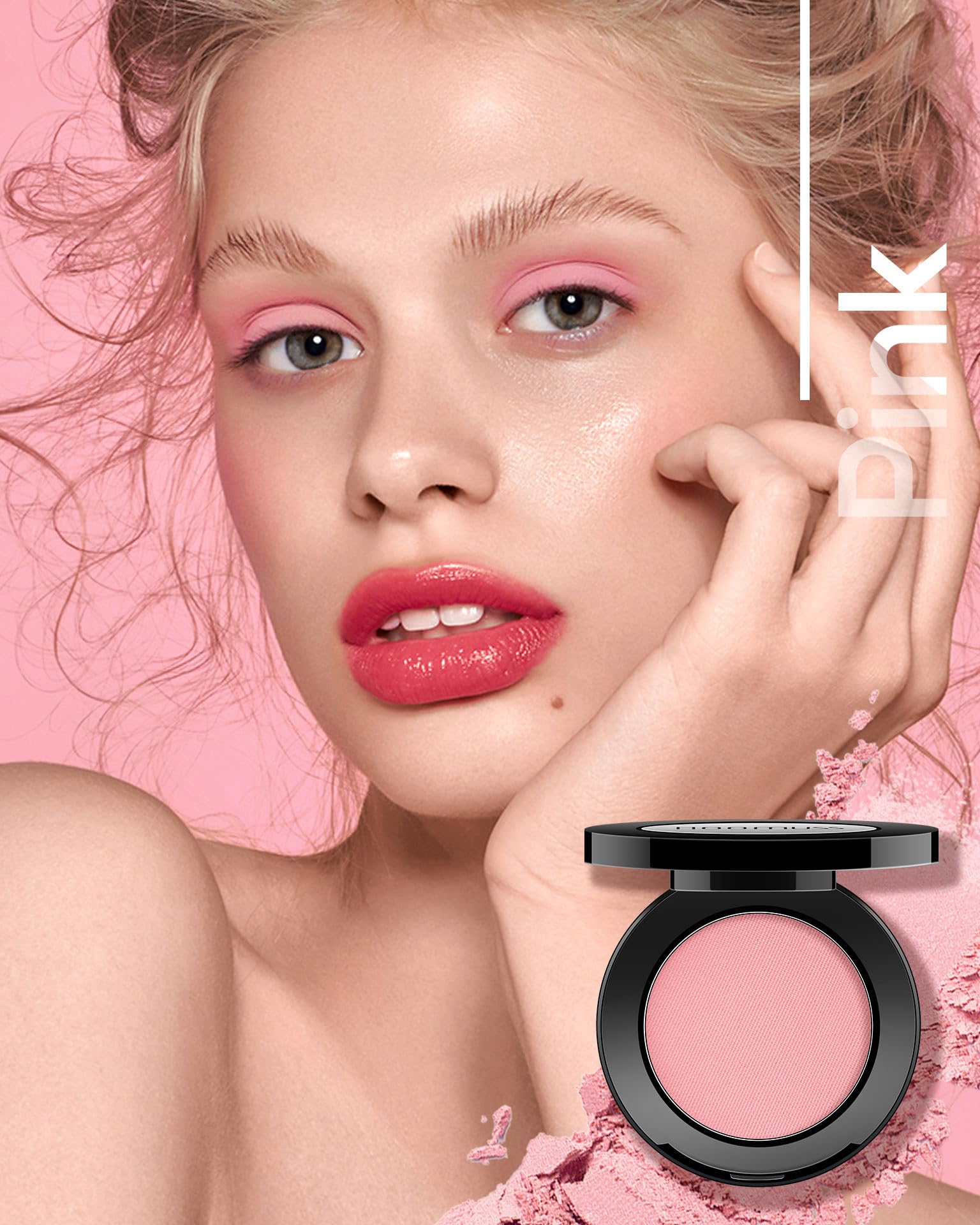 Hoomuss Single Pink Eyeshadow Matte, Handmade Pressed Eyeshadow Palette Long Lasting With No Creasing, Intense Color Pigmented P
