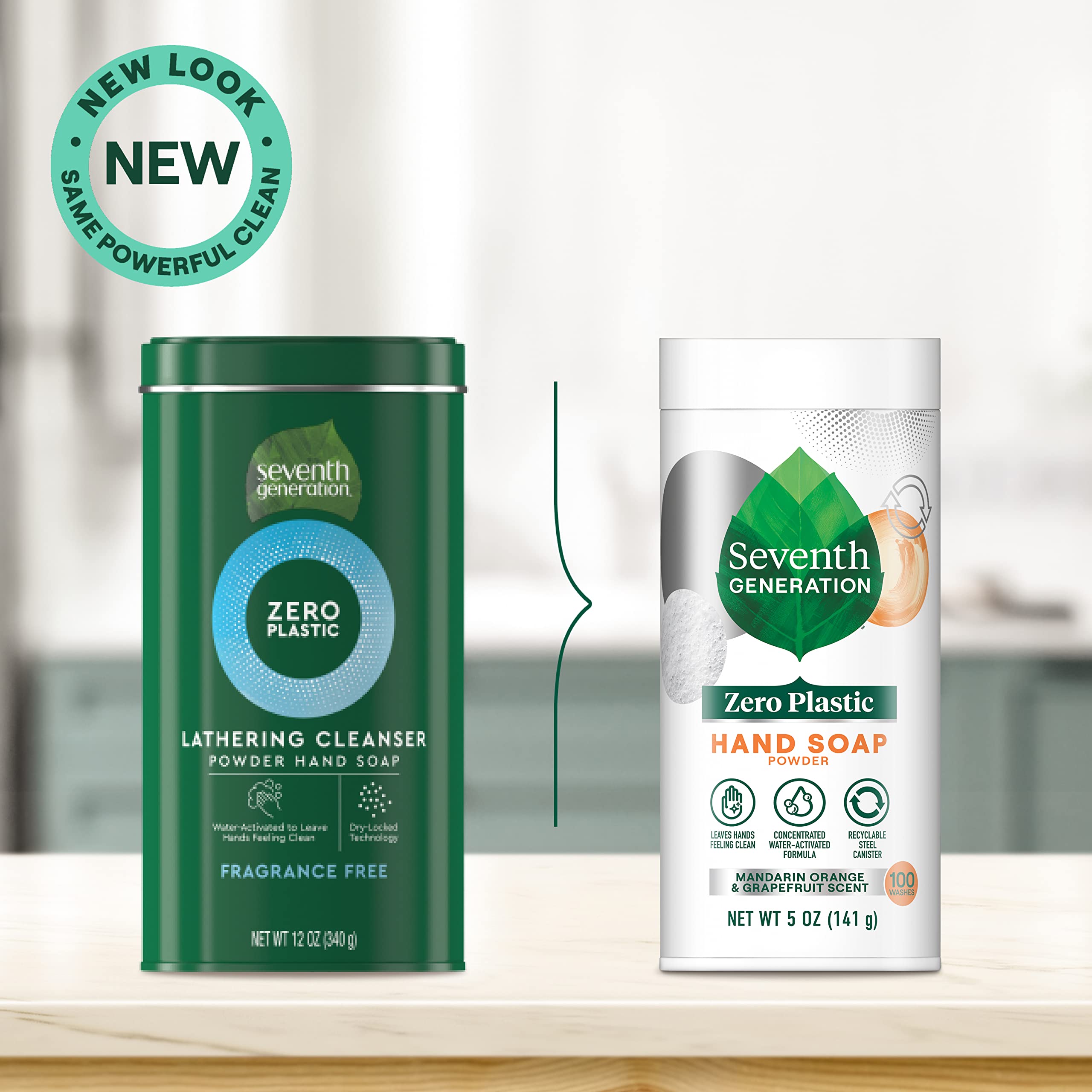 Seventh Generation Zero Plastic Hand Wash Powder Lathering Cleanser Mandarin Orange and Grapefruit Foaming 5 oz
