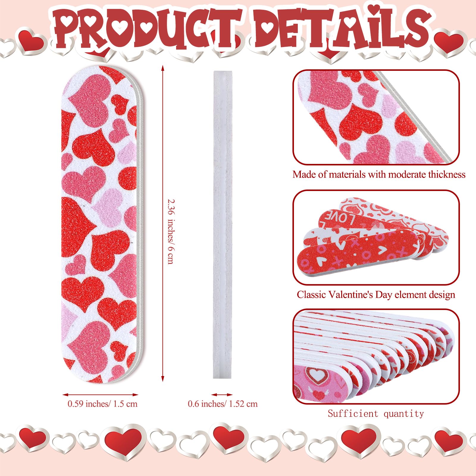Lasnten 204 Pcs Valentines Nail Files Valentine'S Day Gift Bulk Hearts Emery Board Valentine'S Day Double Sided Mini Nail File M
