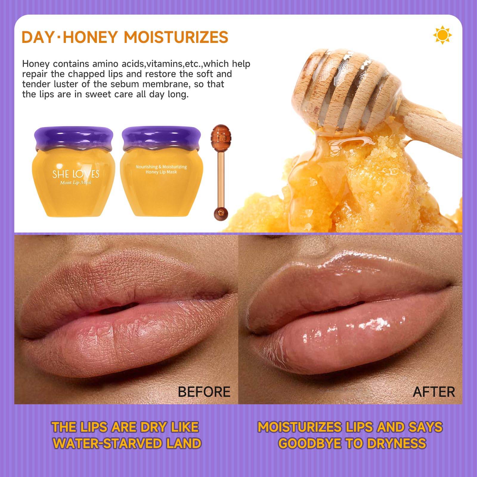 Tiejdhr Honey Lip Mask Overnight, Fade Lip Lines Bee Lip Balm, Honey| Day Repair Lip Sleeping Masks, Natural Lip Enhancer Care S