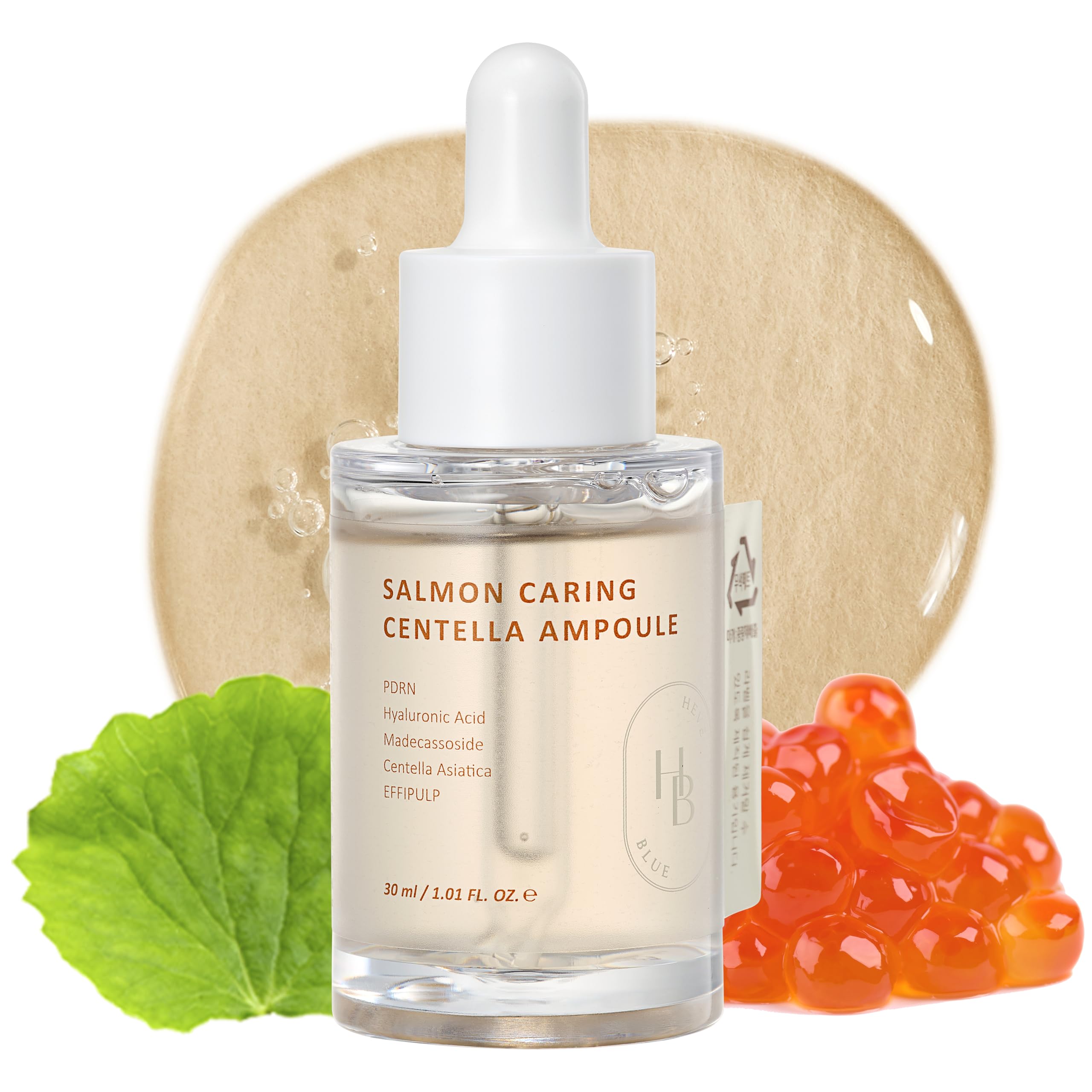 Heveblue Salmon Caring Centella Ampoule - Salmon Pdrn, Salmon Egg Extract, Centella, Madecassoside, Calming, Soothing, Restore A