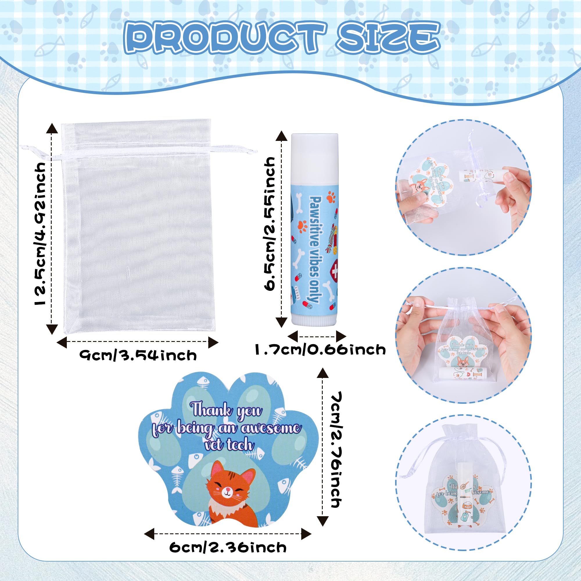 48 Pcs Vet Tech Gift Veterinary Appreciation Gifts Include Lip Balm Thank You Tag Organza Bag Veterinarian Week Gift for Veterin