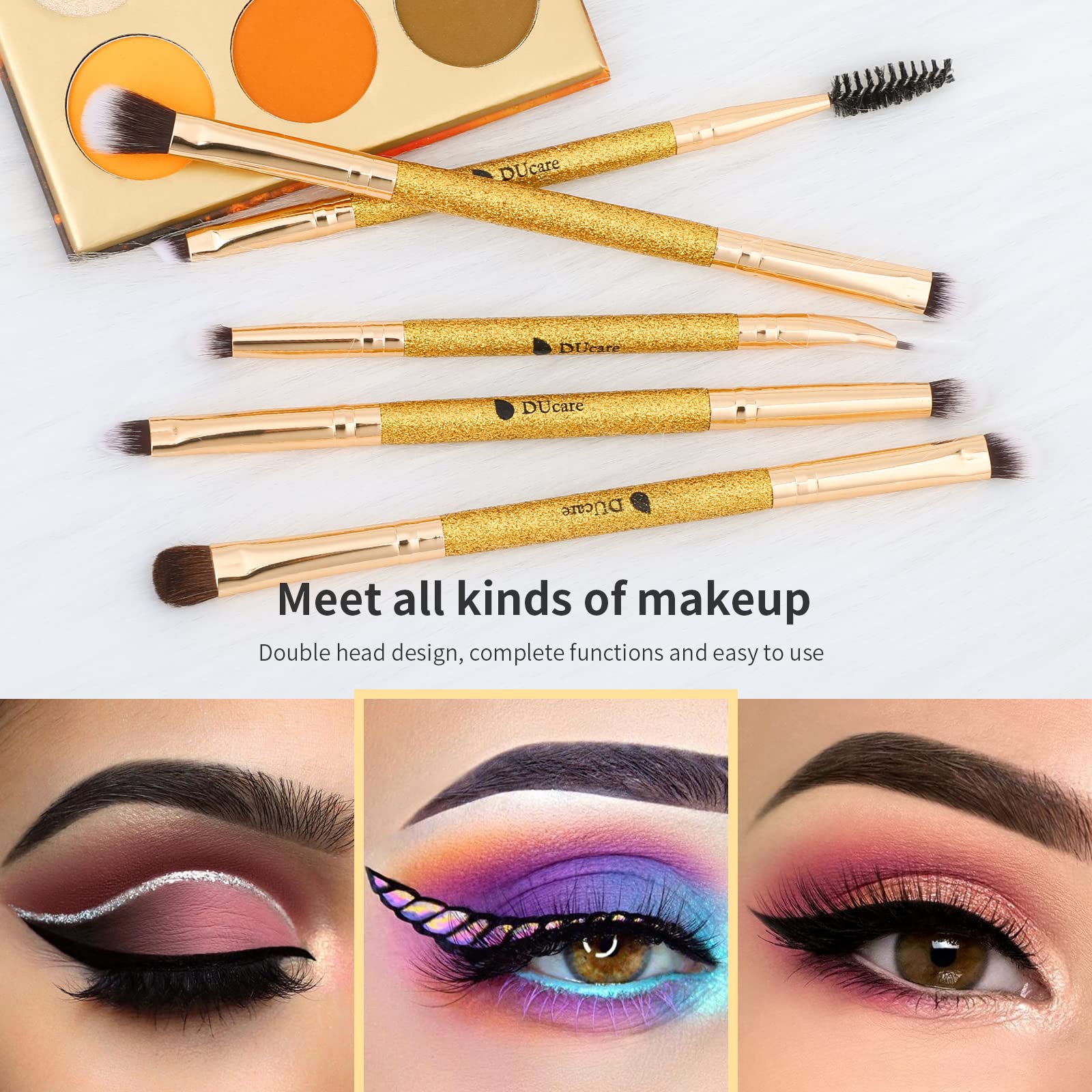 DUcare Eyeshadow Brushes Set Duo End Eye Makeup Brushes Professional Eyeshadow Brush set 5Pcs Travel Concealer Eyebrow Eyelash E
