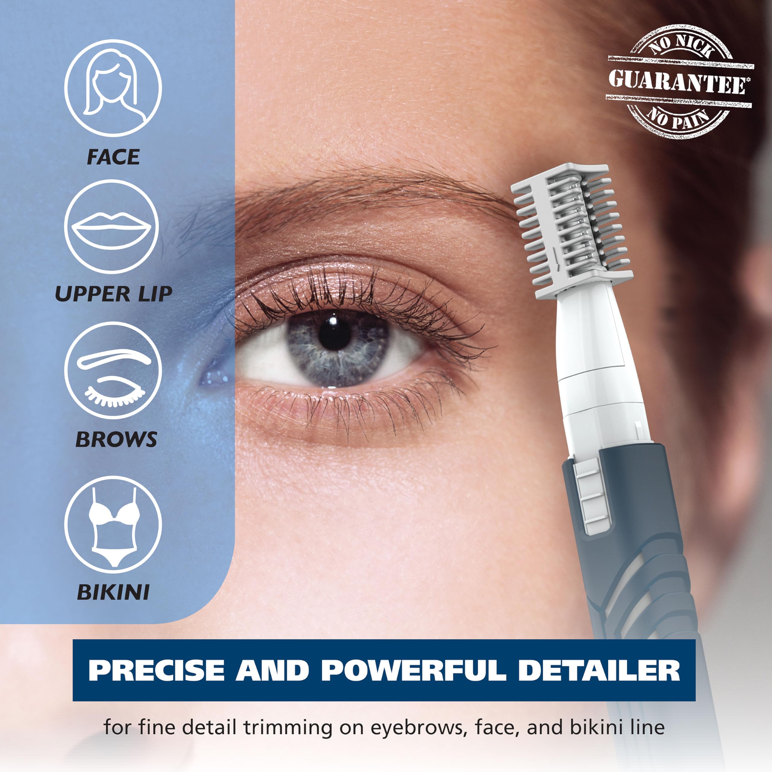 Wahl Dualtech Lithium Battery Dual Sided Eyebrow, Bikini, And Facial Hair Removal Trimmer For Women With Rubber Grip - Model 302