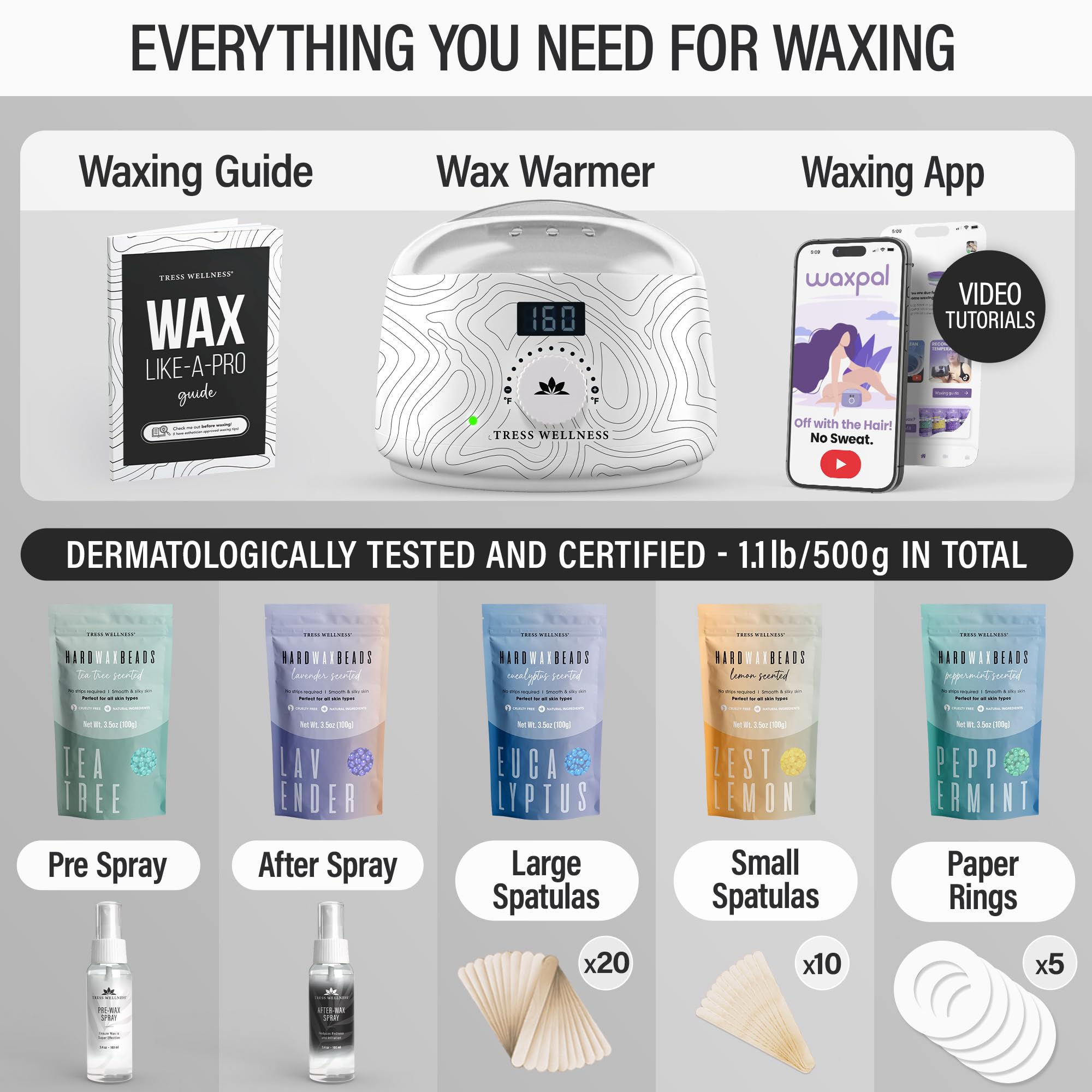 Tress Wellness Waxing Kit For Brazilian Wax - Easy To Use For Sensitive Skin - Digital Display, Black & White