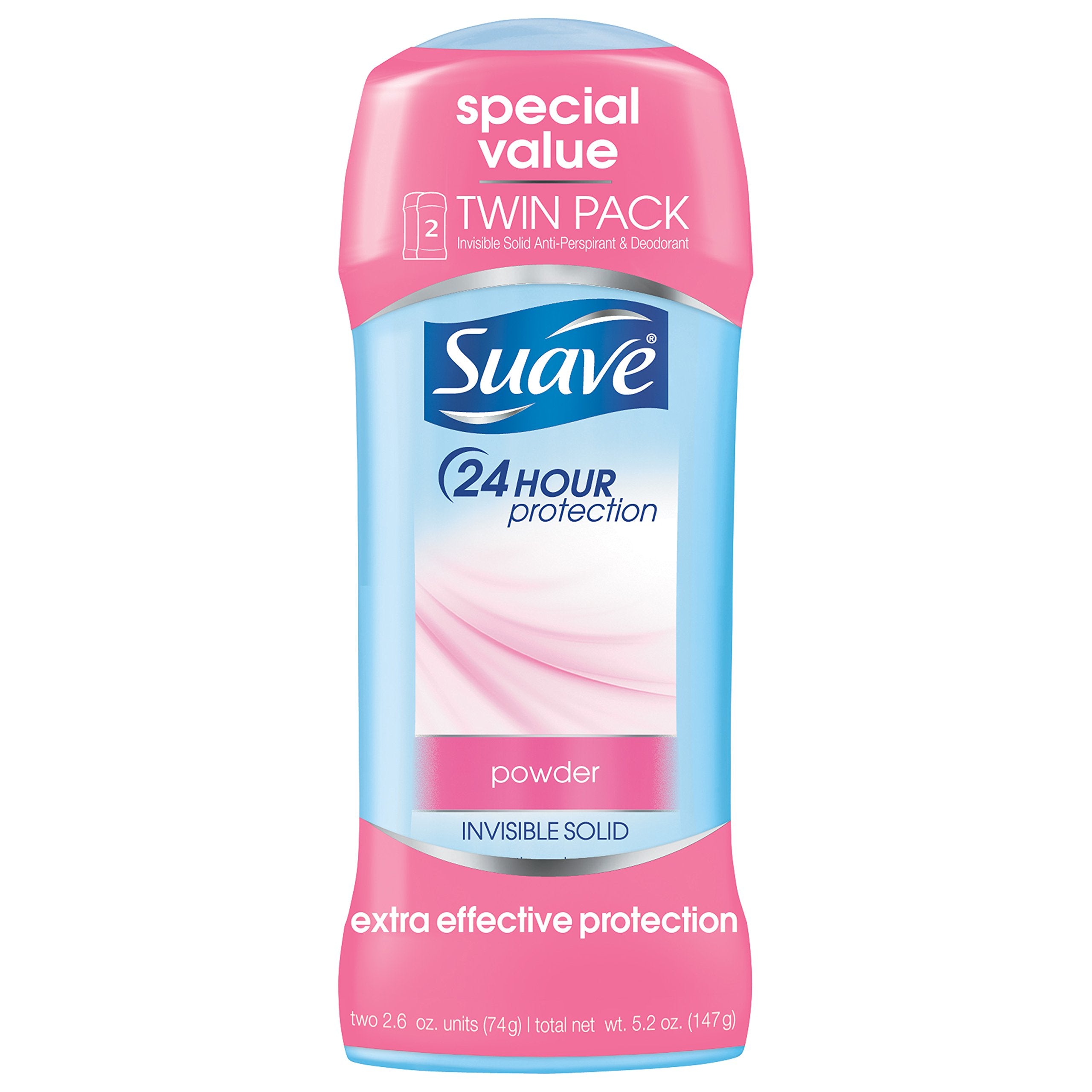 Suave 24 Hour Protection Anti-Perspirant Deodorant Invisible Solid Powder Twin Pack 5.20 Oz