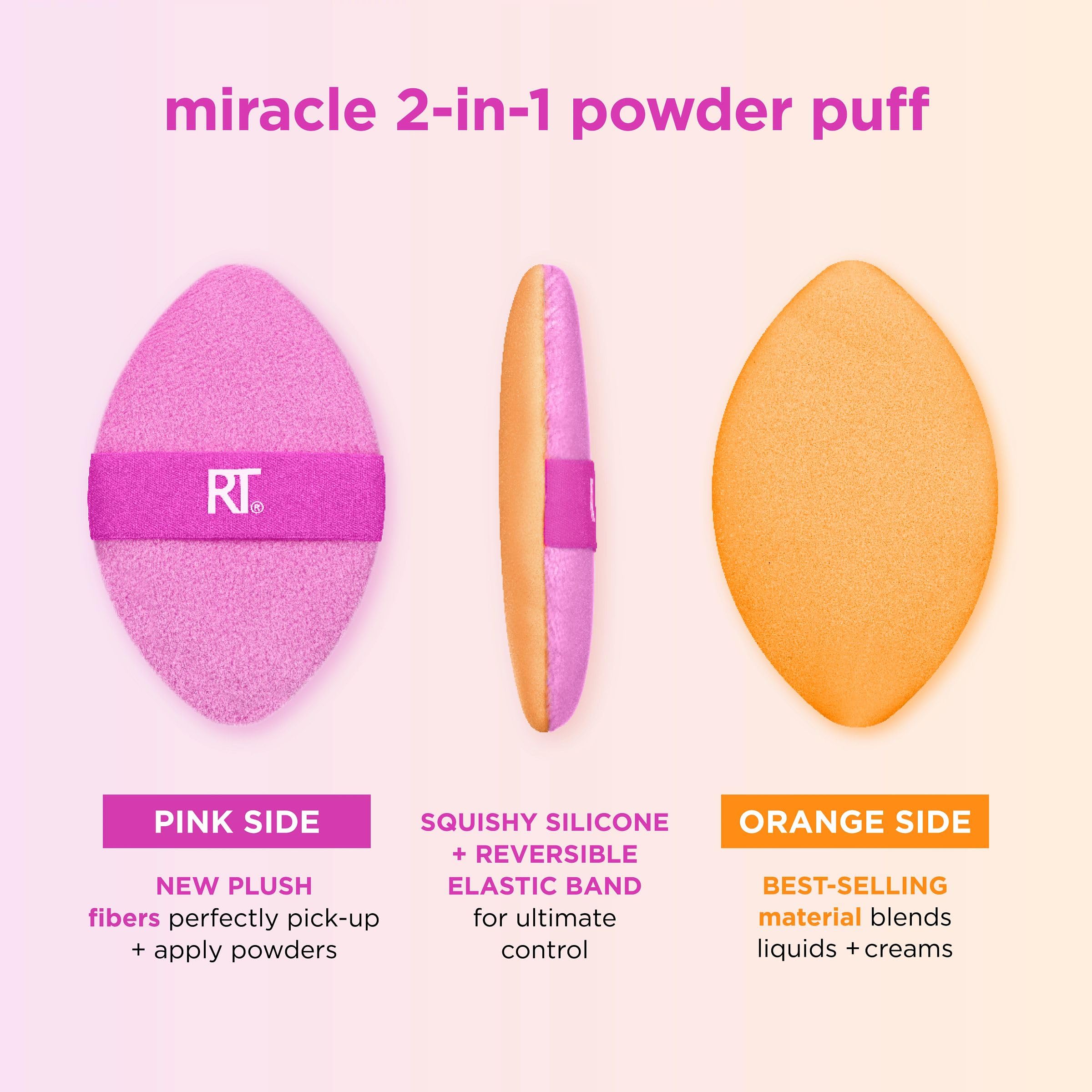 Real Techniques Miracle Complexion Sponge + Miracle 2-In-1 Powder Puff, Makeup Blending Sponge & Dual-Sided Powder Puff, For Liq