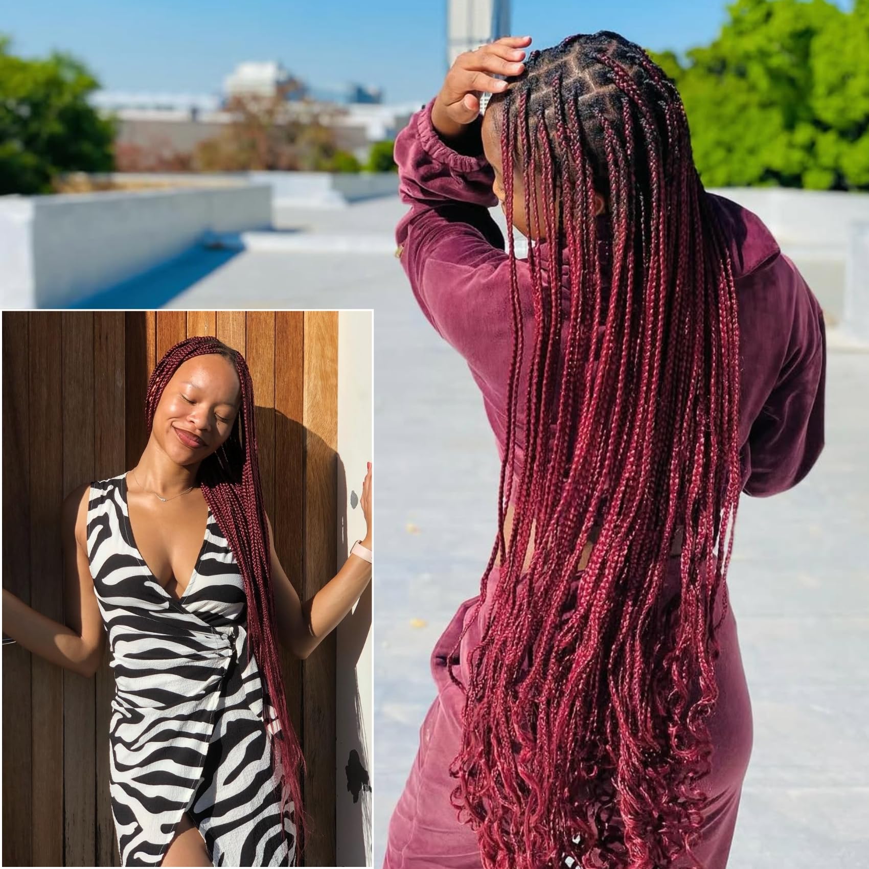 Burgundy Braiding Hair Pre Stretched for Knotless Braids 900# Synthetic Box Braiding Hair for Women
