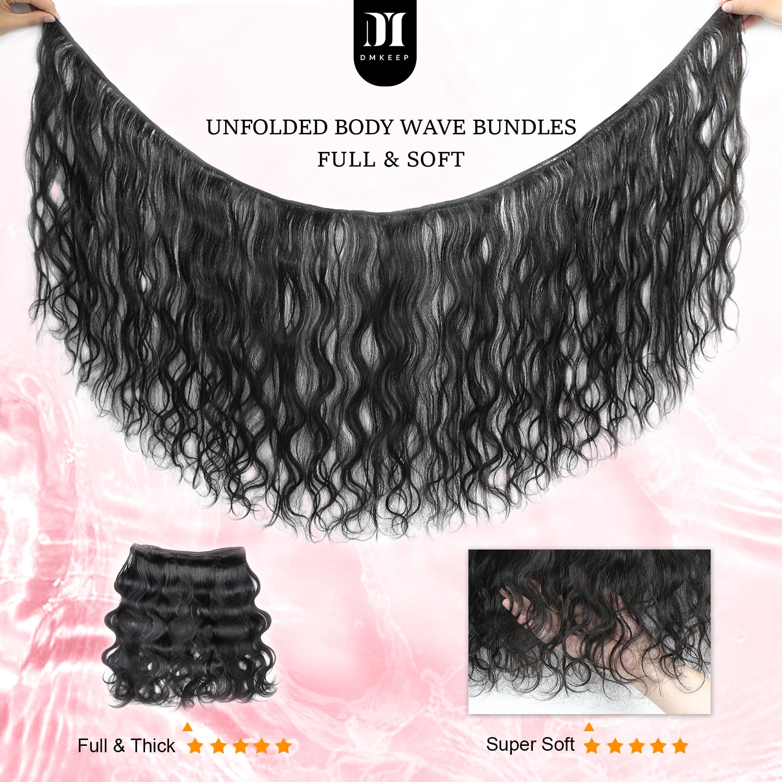 DMKEEP 12A Body Wave Human Hair Bundles 18/20/22 Inch, 100% Unprocessed Brazilian Virgin Hair, Natural Color, 3 Pcs Quick Weave Extensions