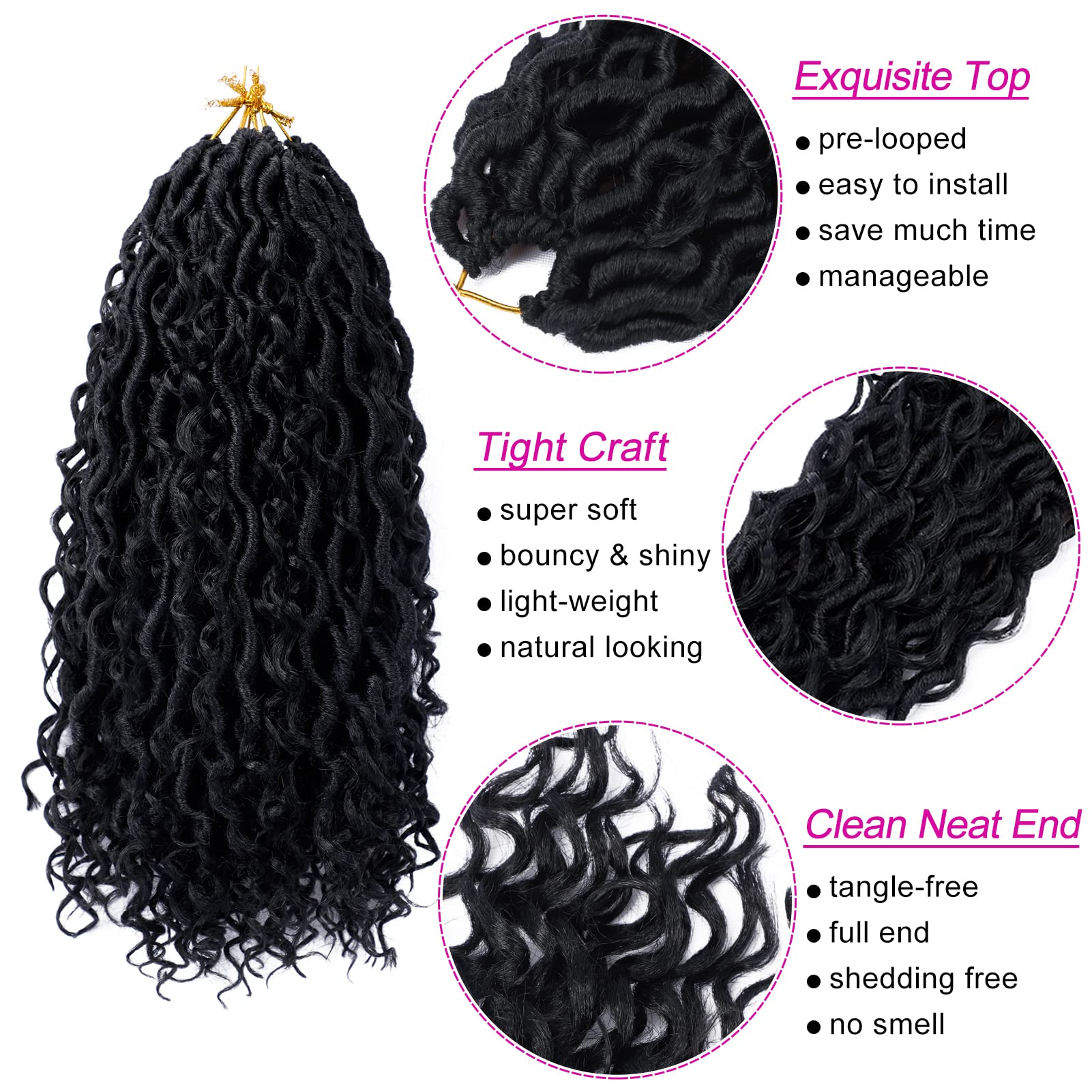 Goddess Locs Crochet Hair 14 Inch 7 Packs Boho Faux Locs Crochet Hair for Black Women Pre Looped Crochet Locs with Curly Ends (#