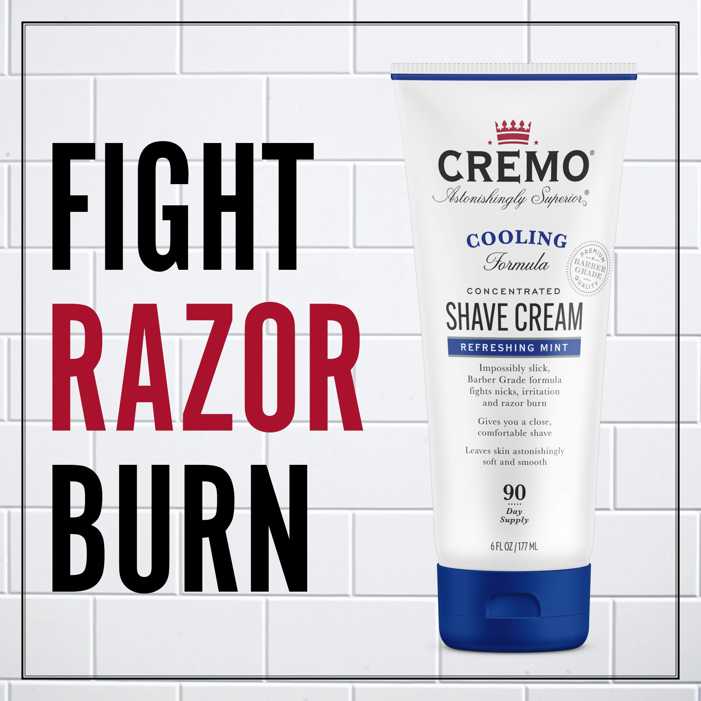 Cremo Barber Grade Cooling Shave Cream, Astonishingly Superior Ultra-Slick Shaving Cream Fights Nicks, Cuts And Razor Burn, 6 Fl
