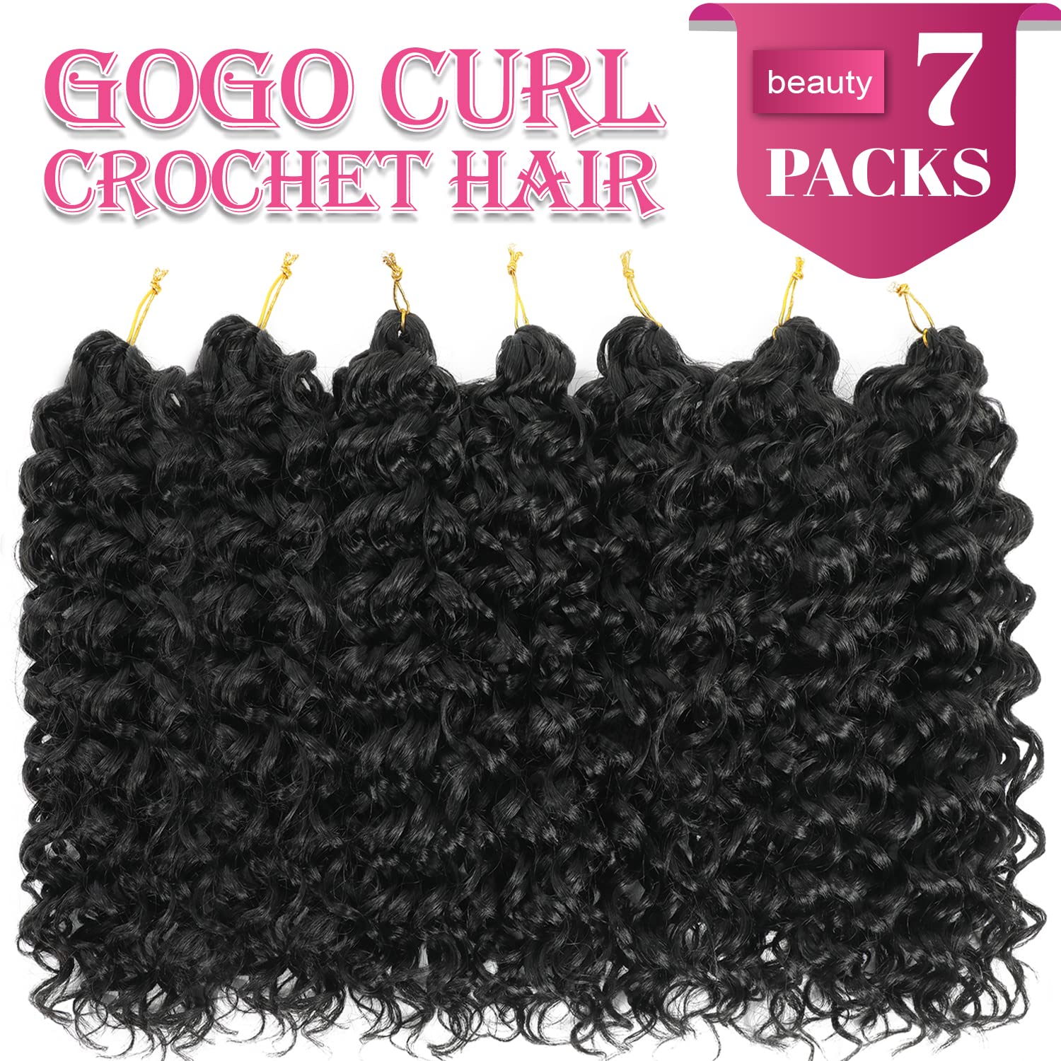 Gogo Curl Crochet Hair 18 Inch 7 Packs Long Curly Crochet Hair For Blcak Women - Beach Curl Crochet Hair - Deep Wave Crochet Hai