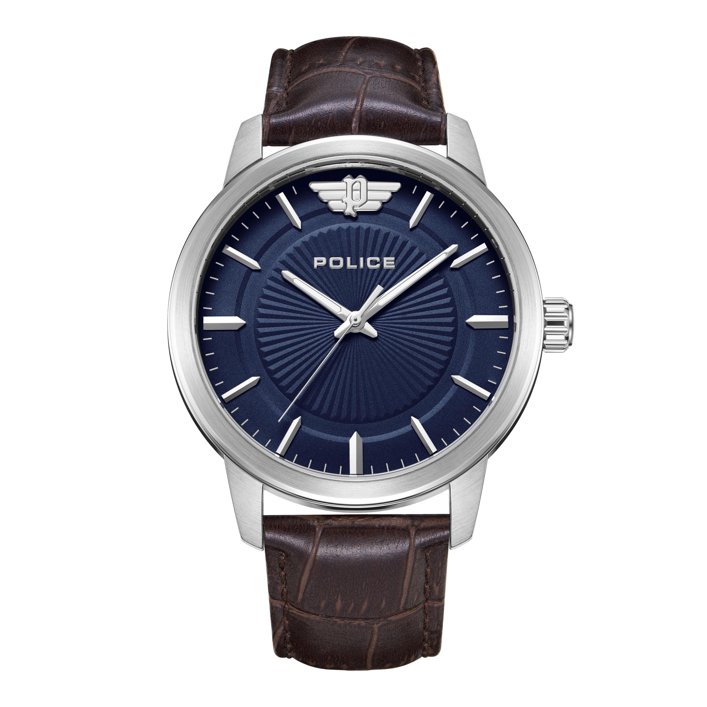 Police Mens 44 Mm Rock Rebel Blue Dial Leather Analog Watch