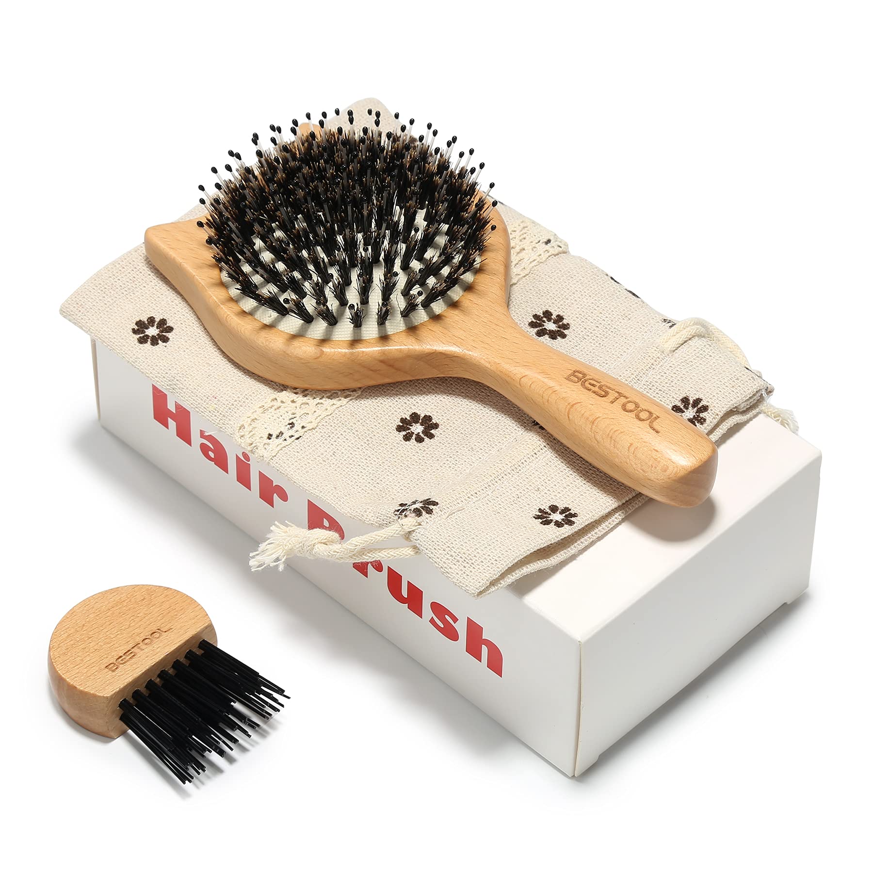 Hair Brush, BESTOOL Small Travel Hair Brushes for Women, Men or Kids, Wooden Toddler Boar Bristle Hair Brush for Detangling, Def