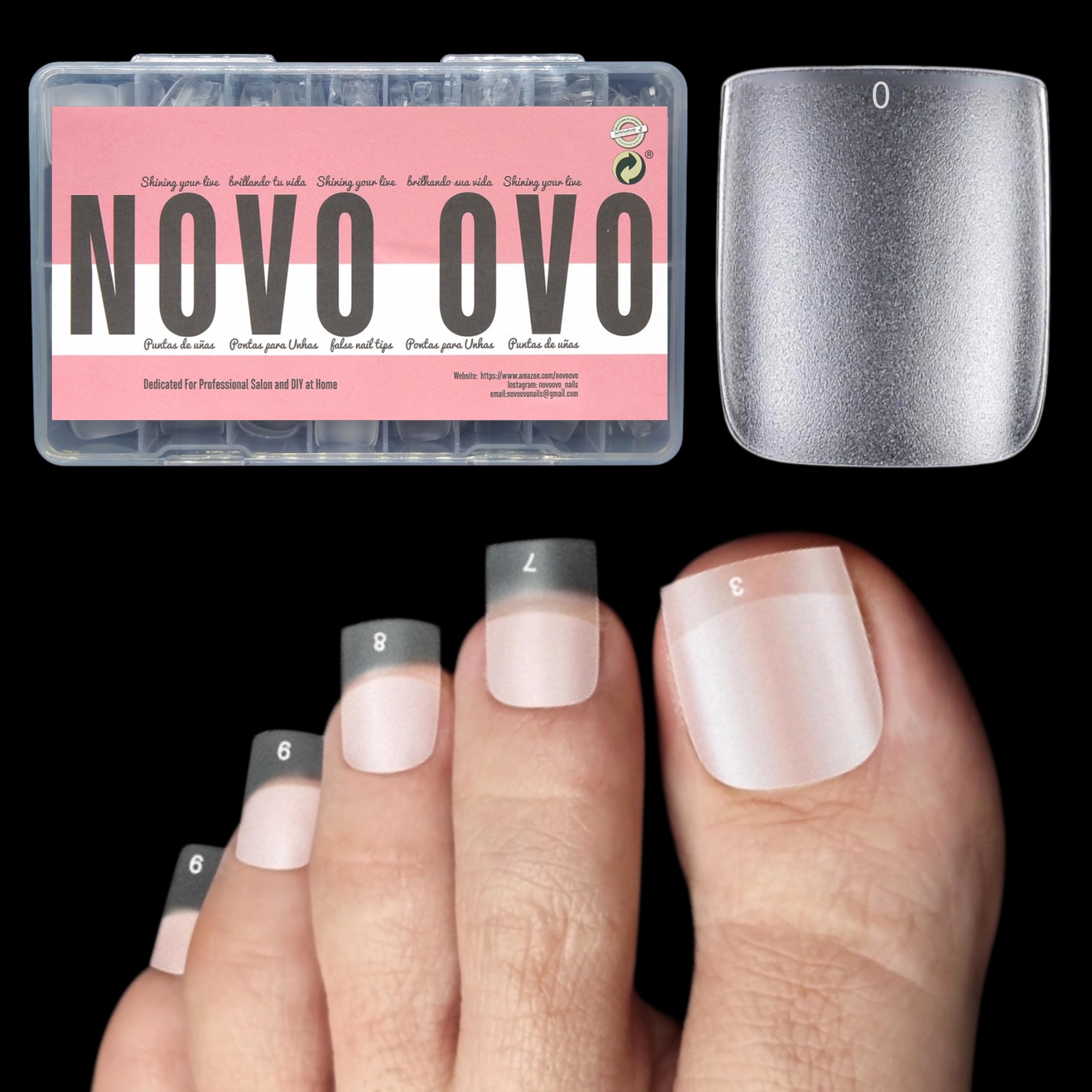 NOVO OVO Long Square Toe Nail Tips Press on Full Cover, Extra Wide Clear Toenails Kit, Pre-shaped Double MatteToenails For Women