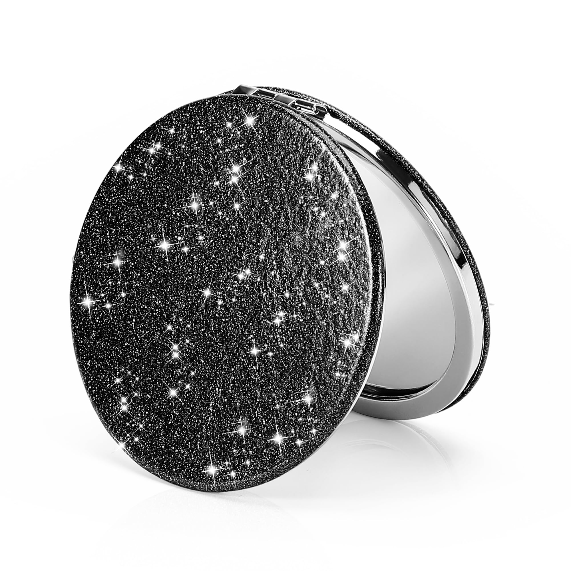 Dynippy Compact Mirror 3.15 inch Double-Sided 1X/2X Magnifying Bulk Pu Leather Makeup Mirrors Round Mirror for Purses Small Pock