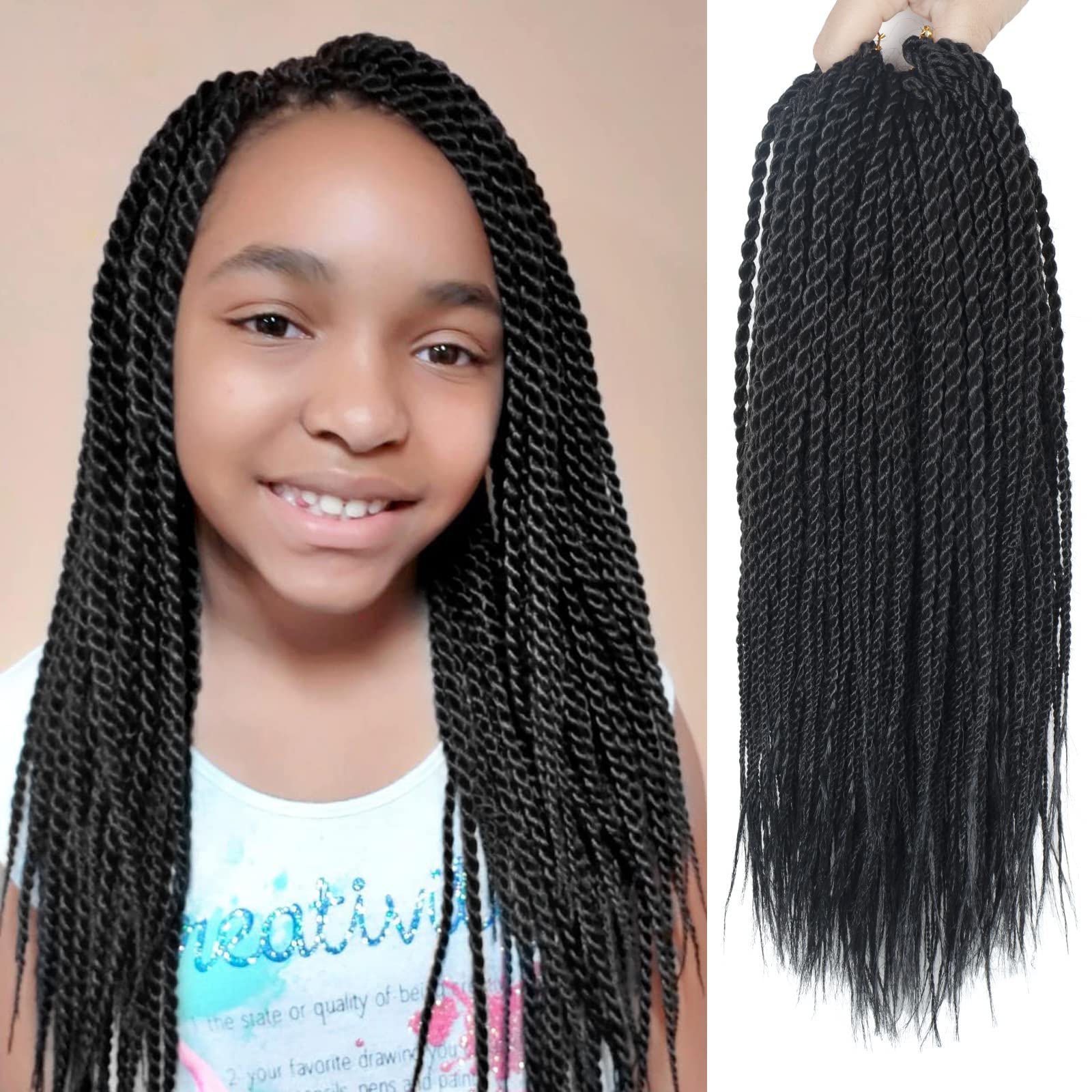 Nayoo Senegalese Twist Crochet Hair For Kids - 8 Packs 14 Inch Small Crochet Hair For Black Women, 30 Strands/Pack Black Crochet