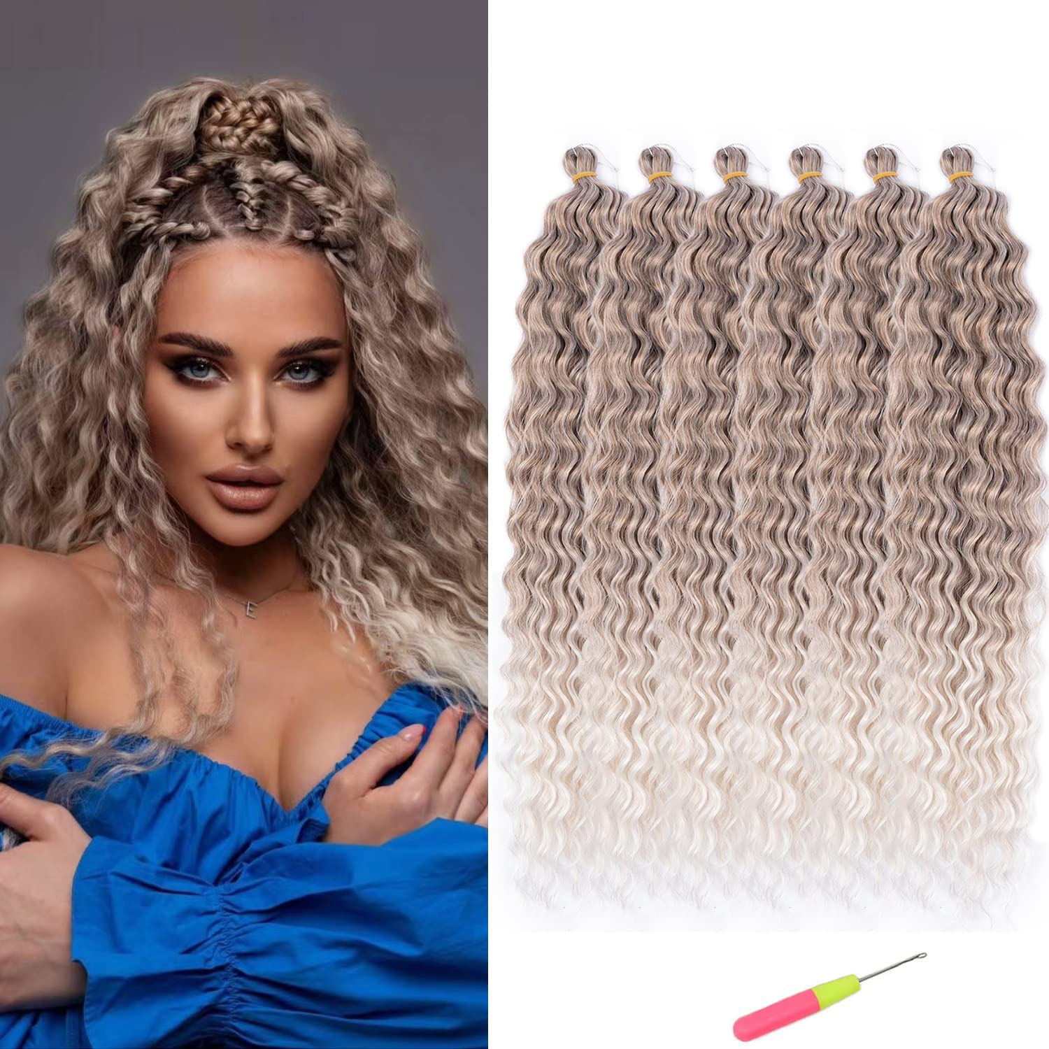 MAYSA Curly Braiding Crochet Hair Synthetic Deep Wave Crochet Hair 30 Inch 6Packs Ocean Wave Hair Extension for Women #10/56c Br