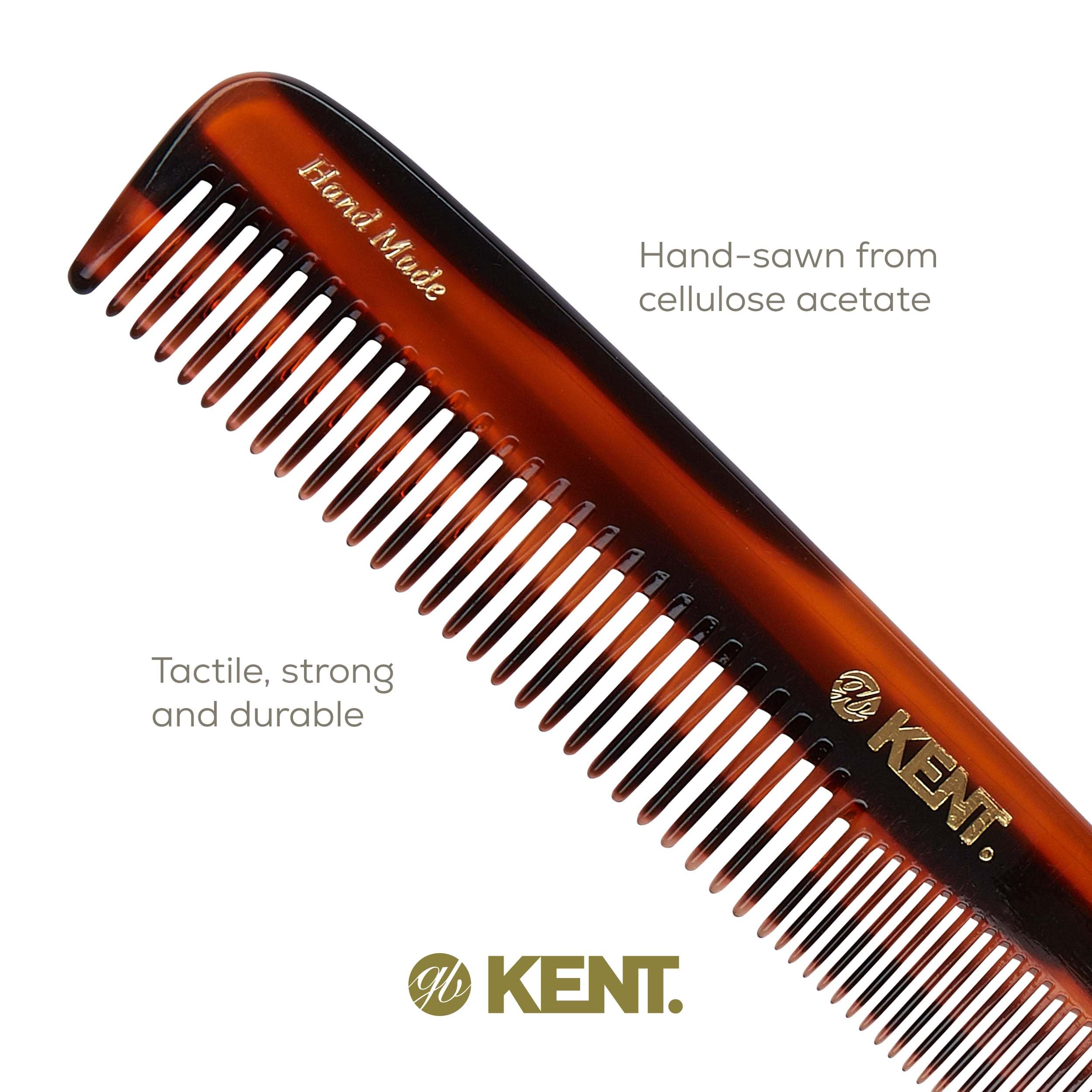Kent 9T Tortoiseshell Fine Tooth And Wide Tooth Comb Detangler Hair Combs - Large Handmade And Saw-Cut Dressing Comb - Wet Hair
