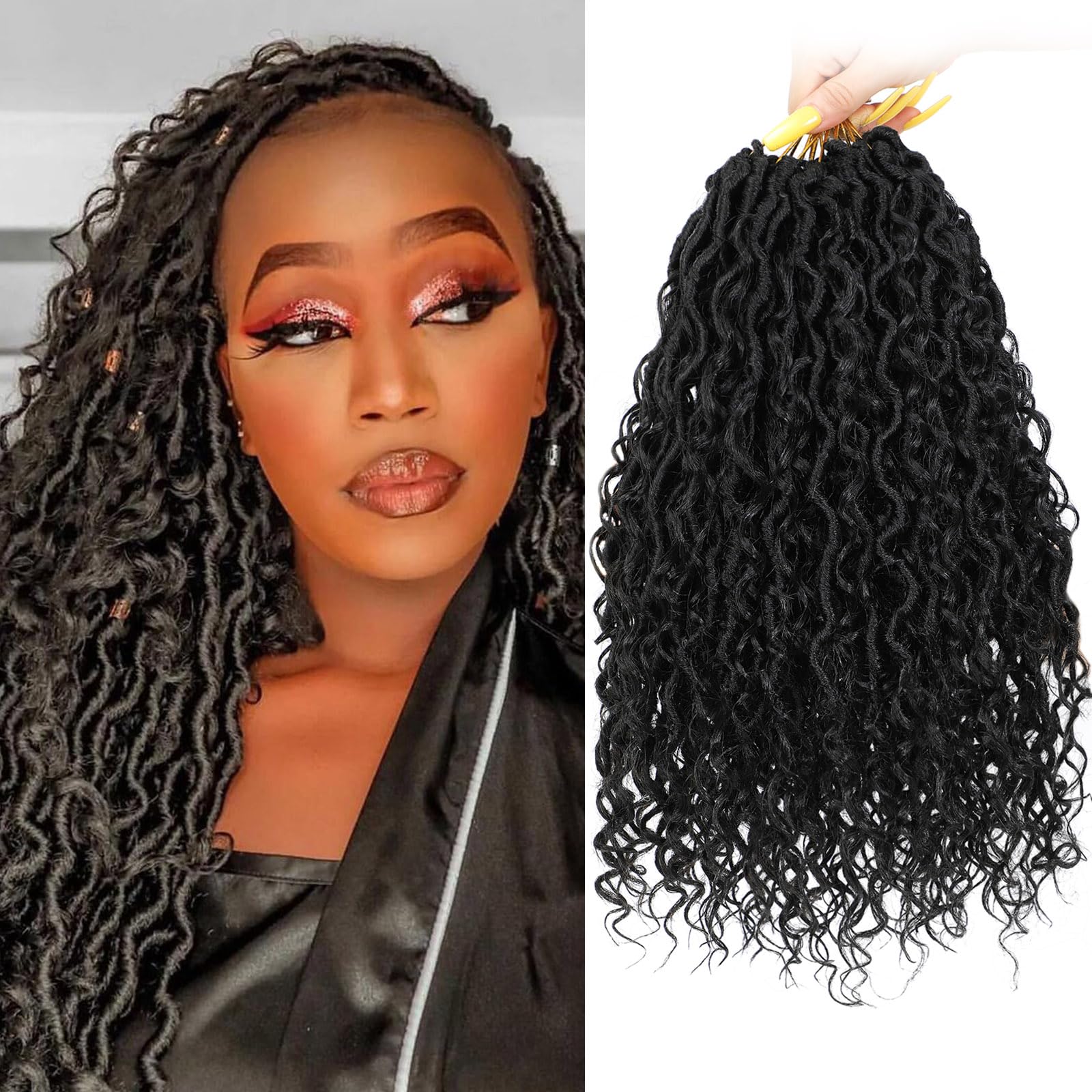 Col Bling Goddess Locs Crochet Hair 14 Inch, 8 Packs Faux Locs Crochet Hair Pre Looped for Women, Boho Crochet Locs with Curly E