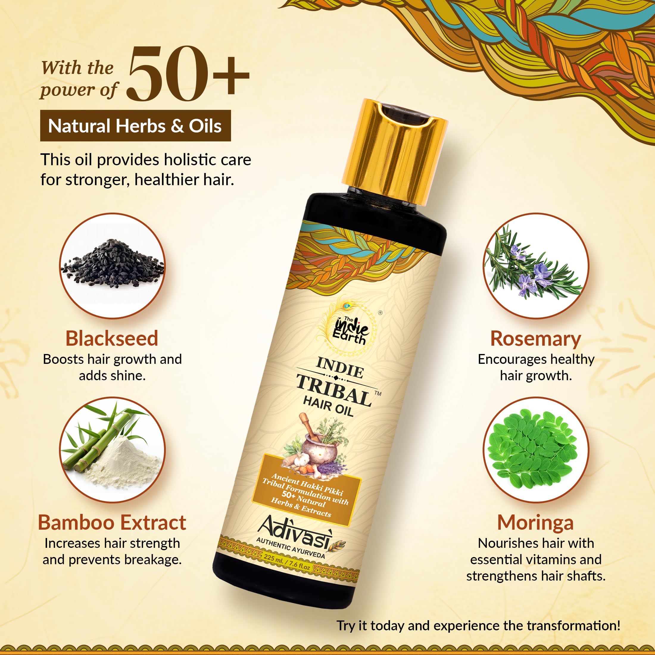 The Indie Earth Indie Tribal Adivasi Hair Oil Based On Hakki Pikki Tribes Hair Care Formula With 50+ Potent Ingredients Includin