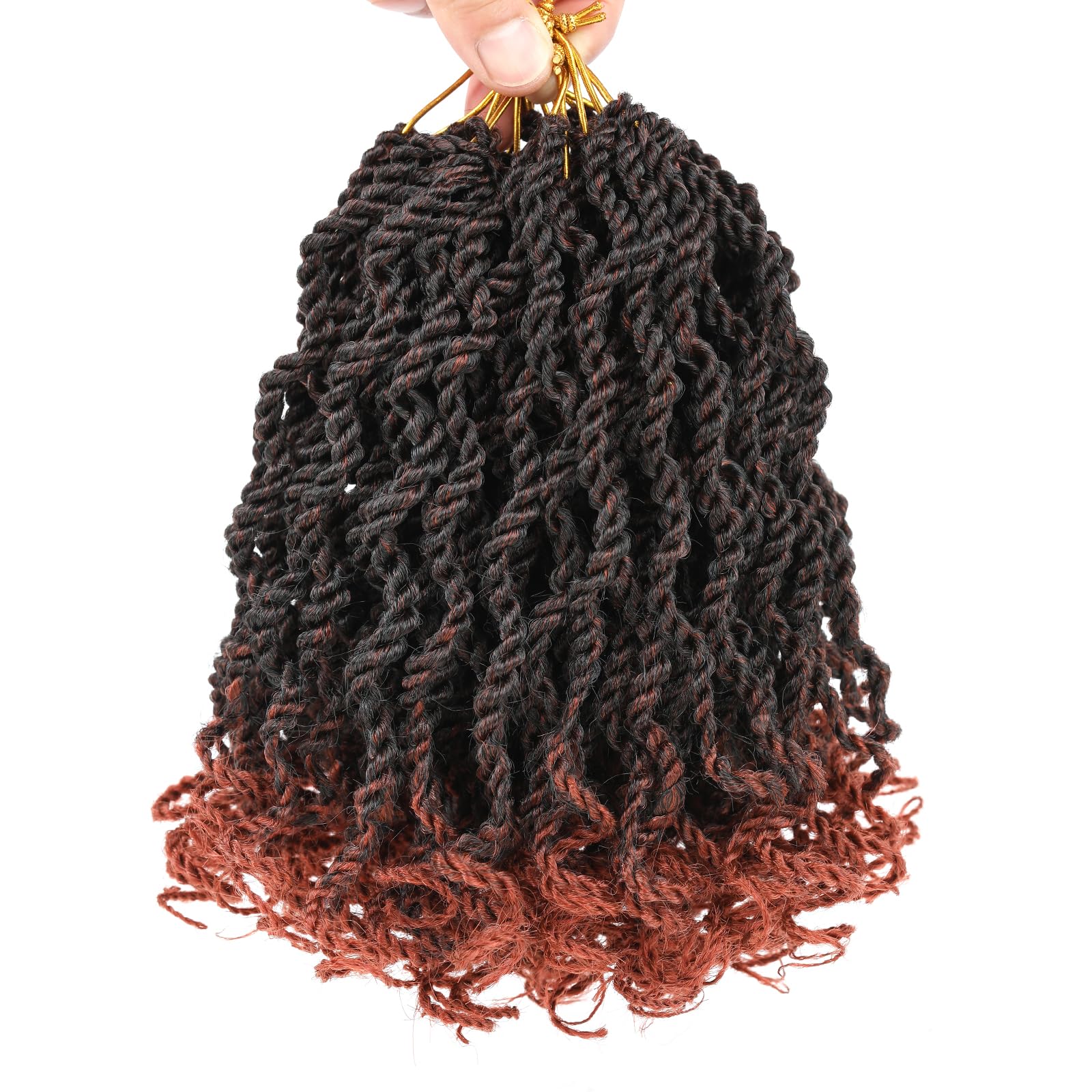 Leeven 10 Inch Senegalese Twist Crochet Hair with Curly Ends 8 Packs Ombre Copper Red Pre Looped Short Wavy Crochet Braids for K