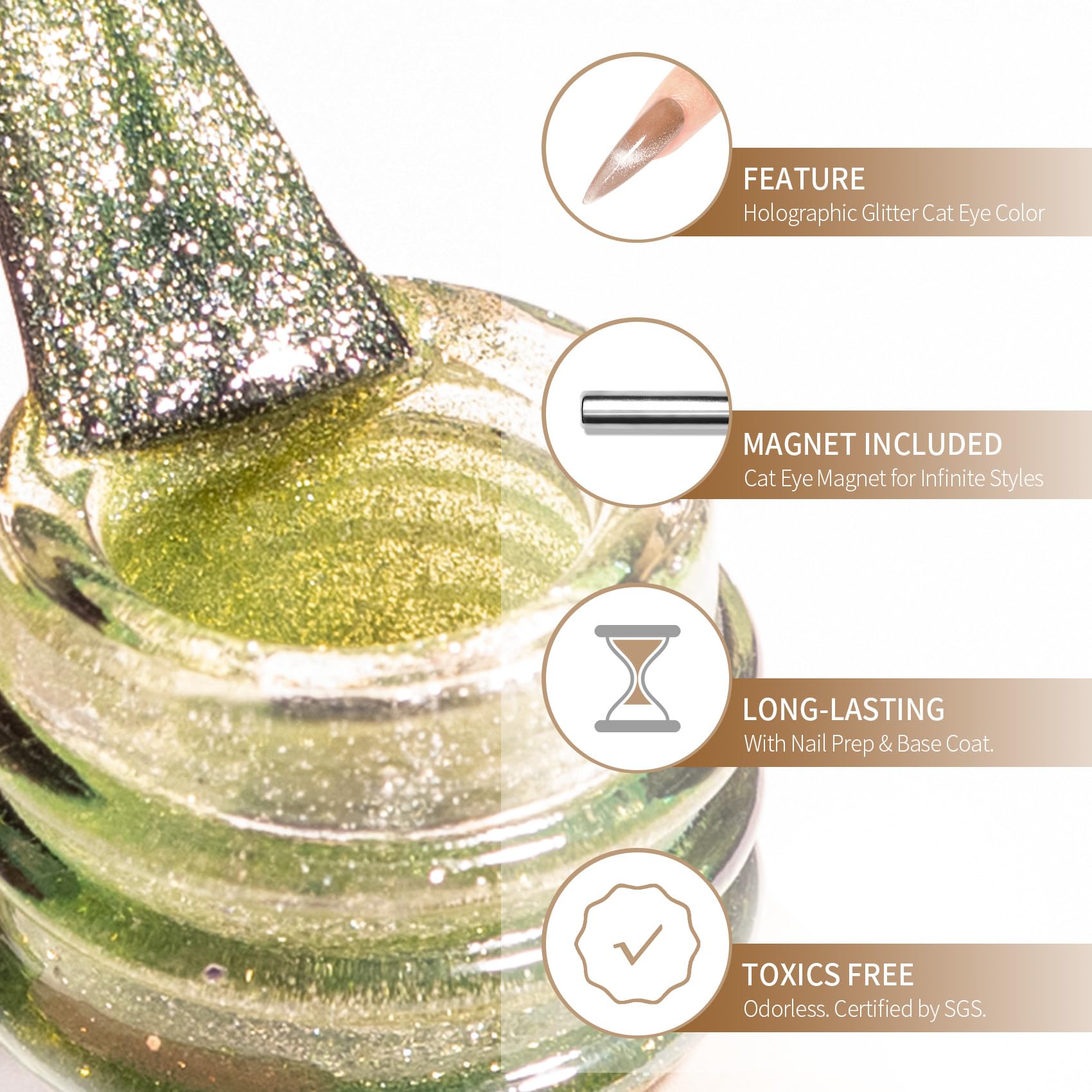 Maychao 15Ml Cat Eye Gel Nail Polish 1Pc Apple Green Gel Polish With Magnet Soak Off Holographic Magnetic Nail Polish For Nail A