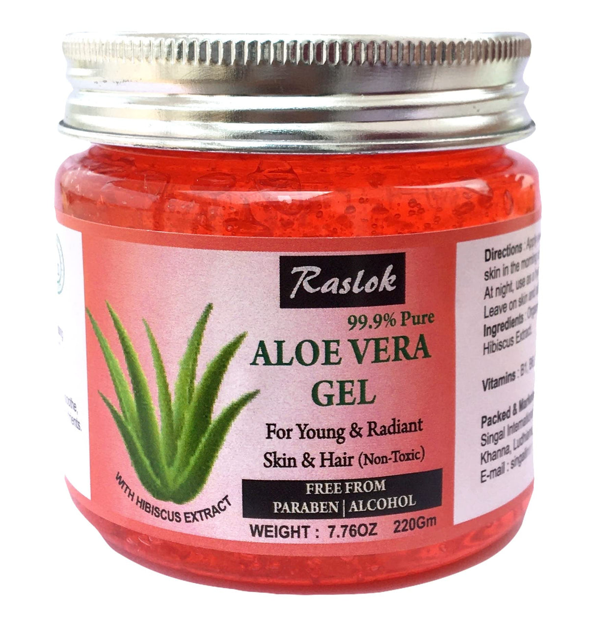 Raslok Aloe Vera Gel Pure Natural Organic Aloe Gel For Moisturizing Face Skin & Hair Care (Hibiscus, 7.76 OZ)