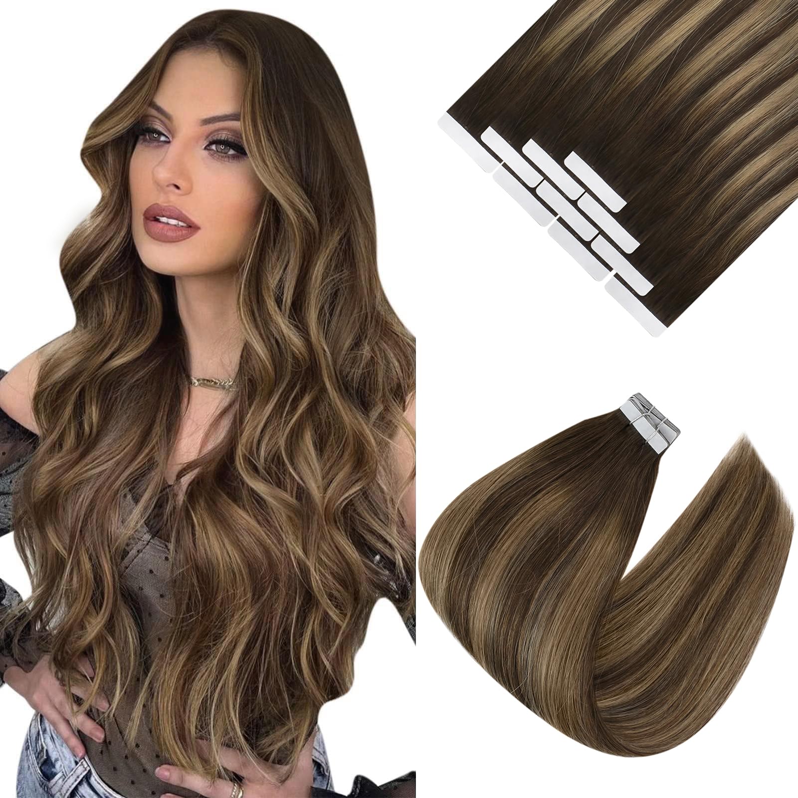 Ve Sunny Brown Tape On Hair Extensions Chocolate Brown Ombre Caramel Blonde Balayage Brown Tape In Real Human Hair Extensions Br
