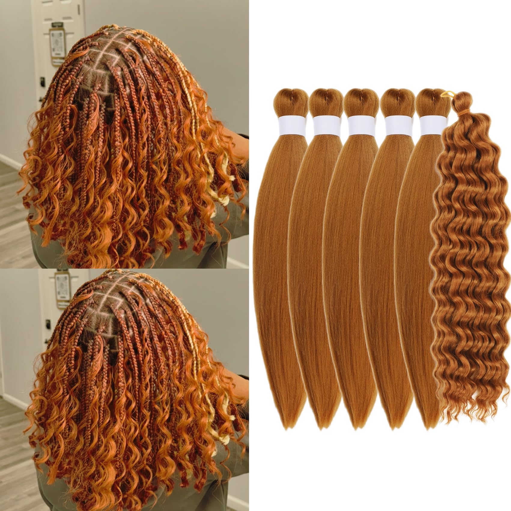 Short Honey Blonde Braiding Hair Pre Stretched Knotless Braiding Hair for Boho Braids(6 Packs 16Inch)