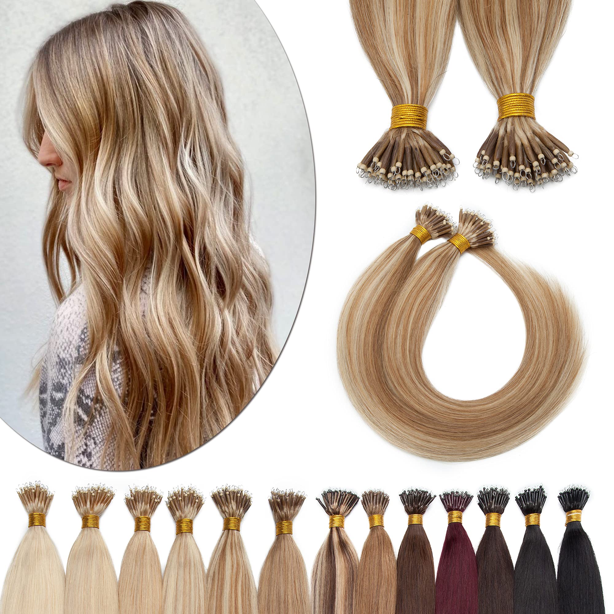 SEGO Nano Tip Hair Extensions Human Hair Balayage Nano Ring Beads Pre-bonded Seamless Highlight Extensions for Women 1g/strand 5