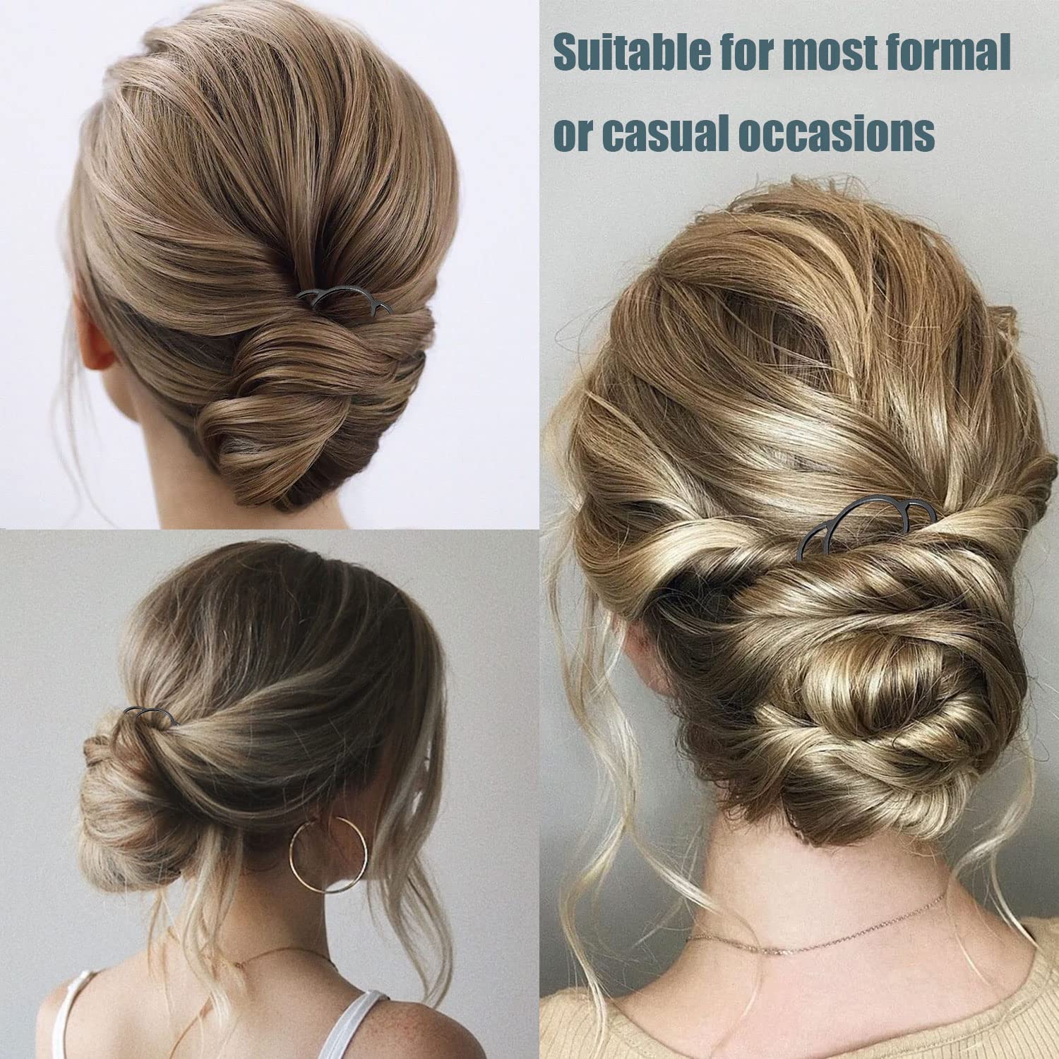 8 Pieces Hair Side Combs, Metal Hair Fork Clip Hair Pins For Buns 4 Prong Hair Updo U-Shape Hair Sticks For Women Hair Styling T