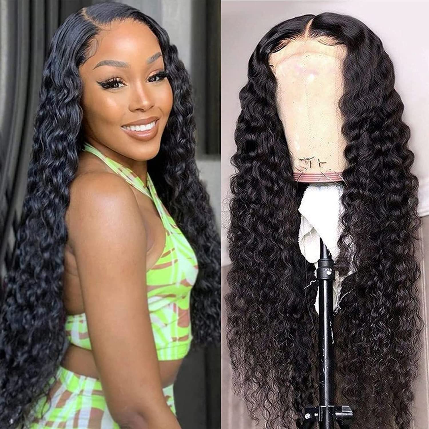 Beautygrace Brand 10A Grade Brazilian Virgin Deep Wave Lace Front Wig, 150% Density, 28Inch, 13X4 Inch Lace, Natural Color, Huma