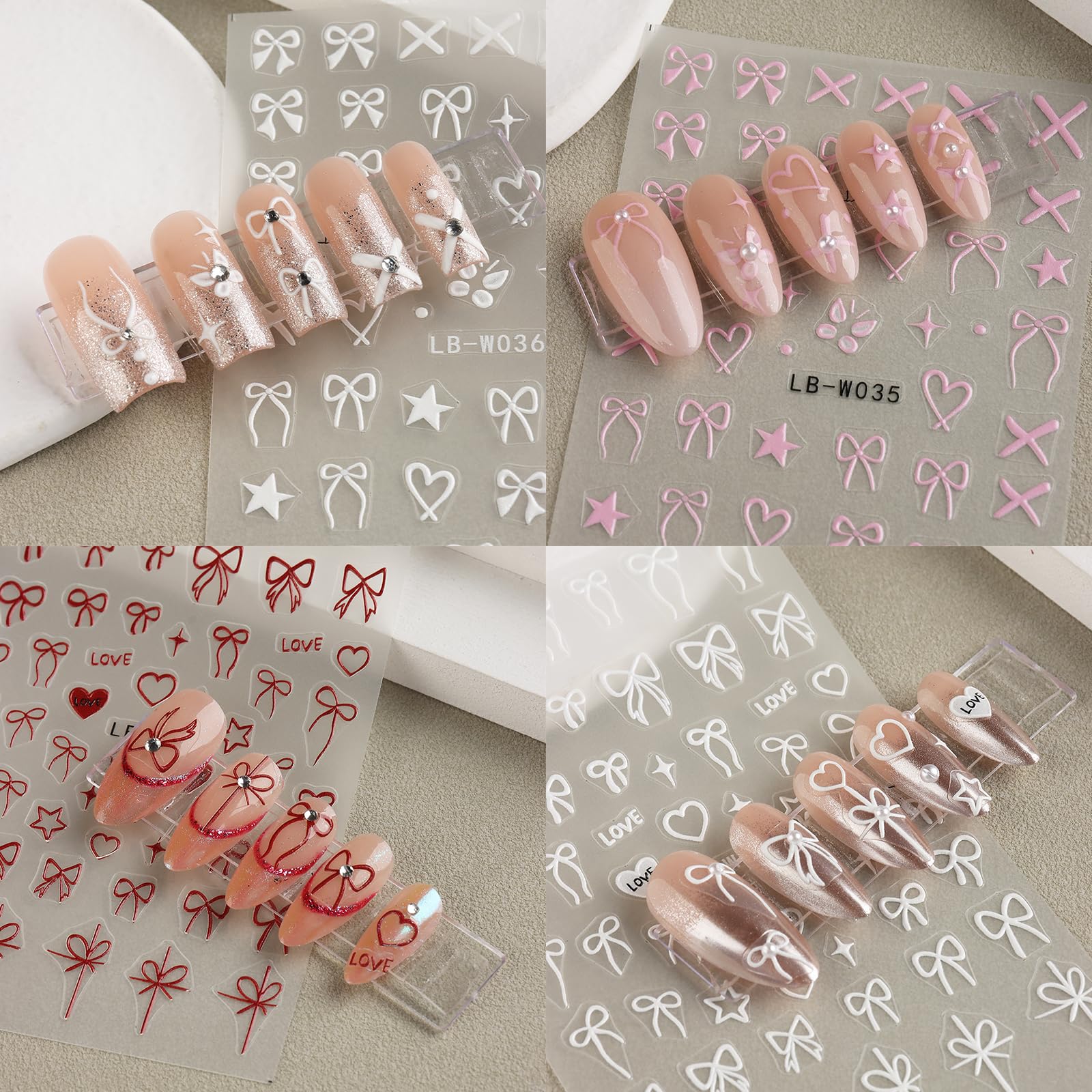 8Sheet Valentine'S Day Nail Stickers Pink Red Lover Bow Nail Art Stickers Colorful Star Butterfly Nail Decals 3D Self-Adhesive P