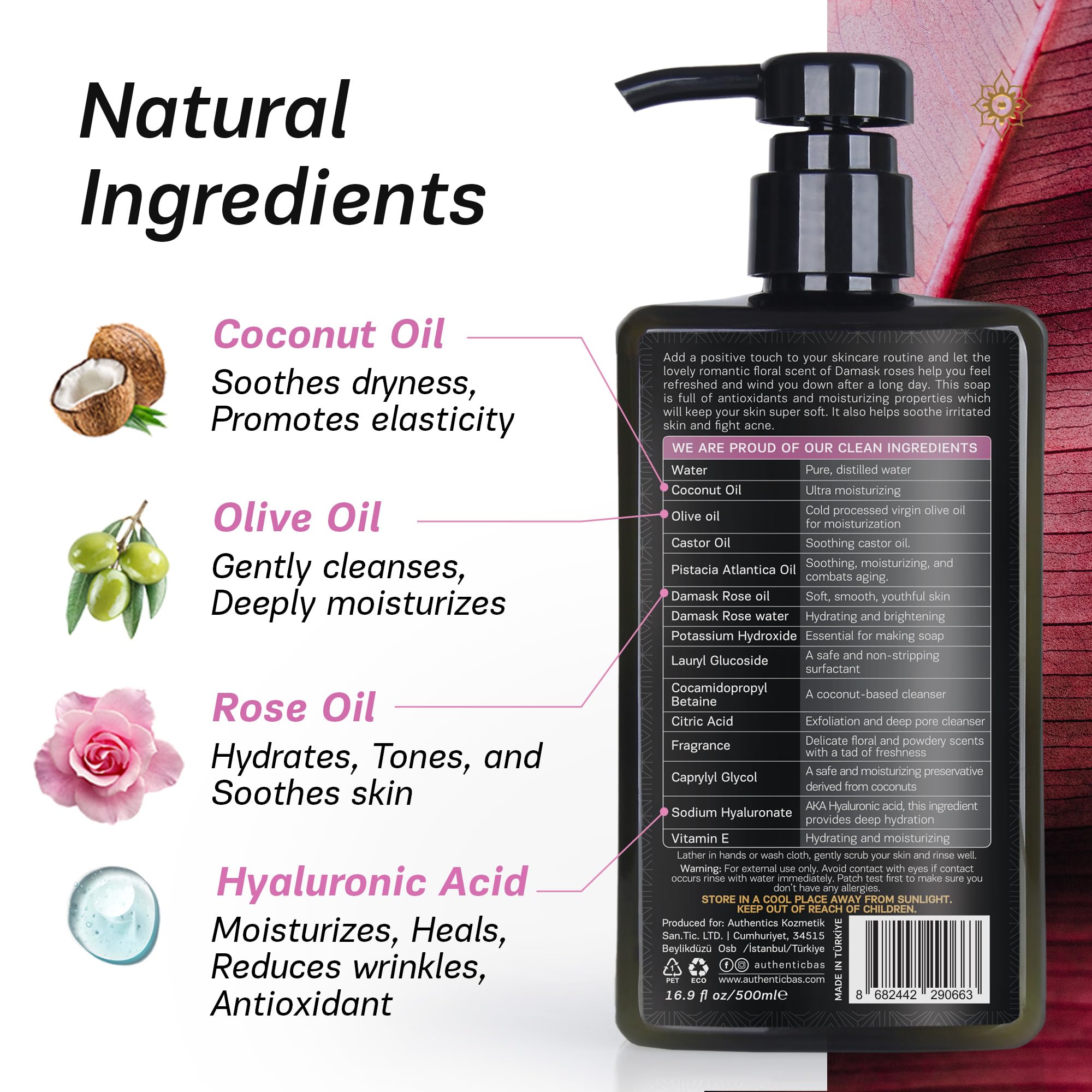 Authentic Bath & Soap Rose Body Wash For Sensitive Skin - Moisturizing Shower Oil With Rose Oil, Rose Water & Essential Oils, Ve