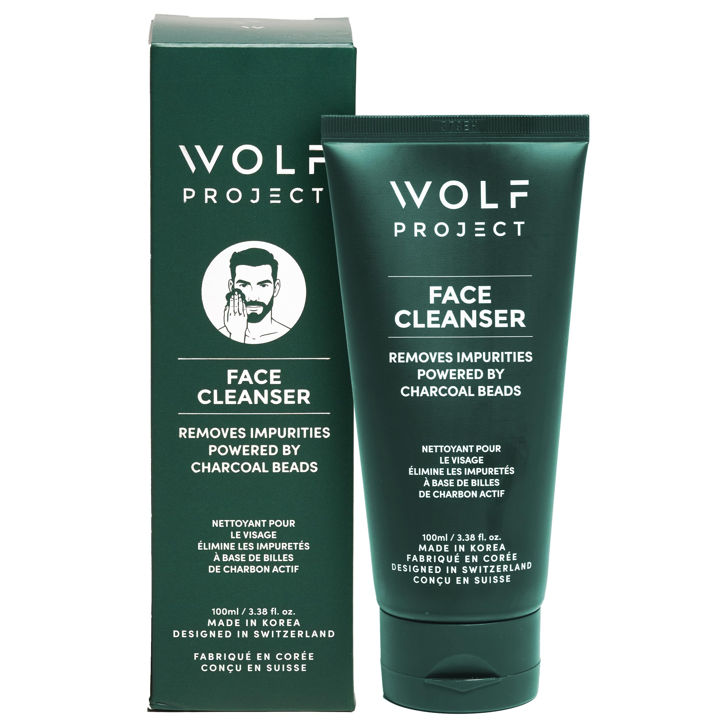 Wolf Project Foaming Cleansing Face Wash for Men (100ml) | Activated Charcoal Cleanser Purifying Exfoliating Facial Cleanser | B