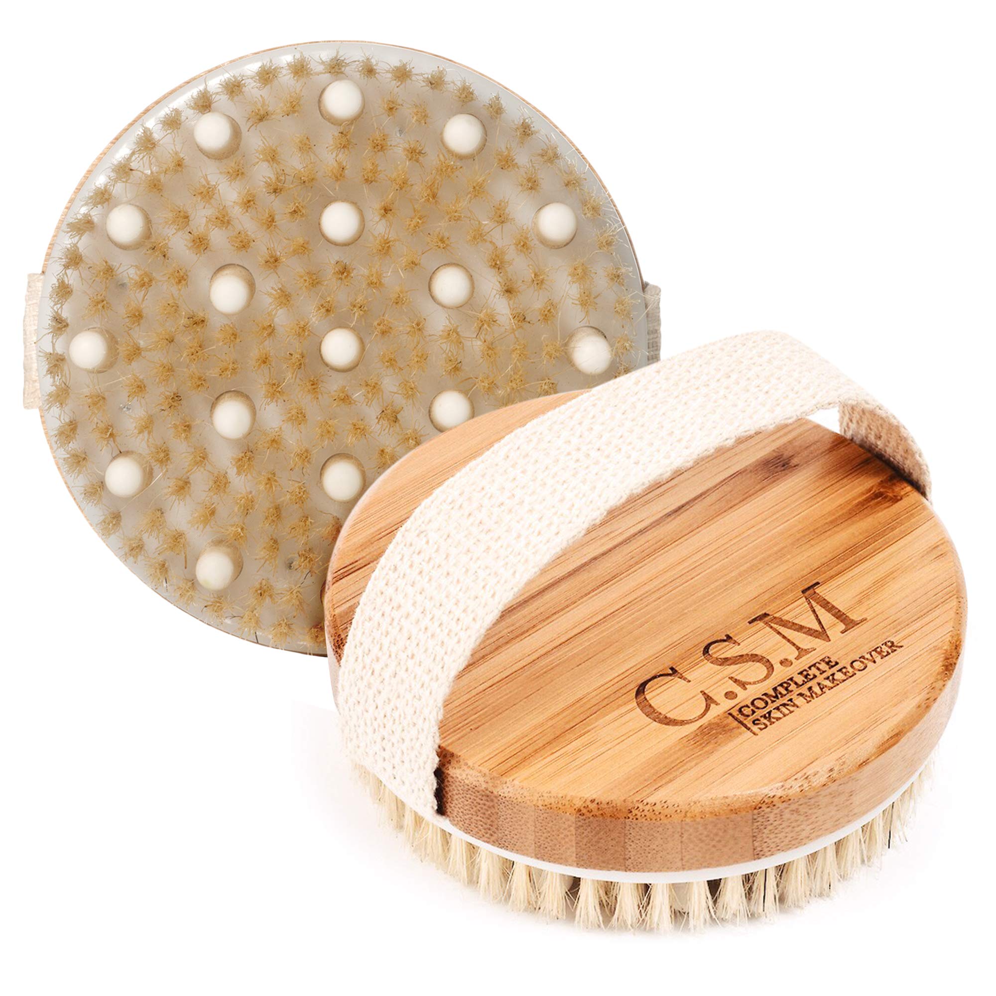 Csm Dry Body Brush For Beautiful Skin - Solid Wood Frame & Boar Hair Exfoliating Brush To Exfoliate & Soften Skin, Improve Circu