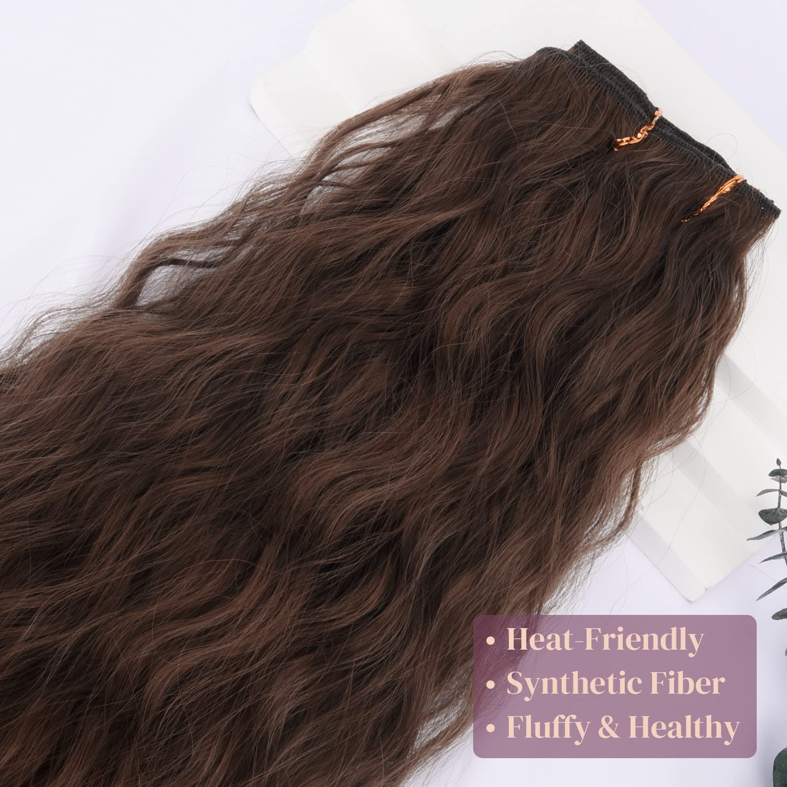 Lonai 6Pcs Clip In Hair Extensions 24'' Dark Chocolate Brown Hair Extension Long Mermaid Waves Synthetic Hairpiece For Women Nat