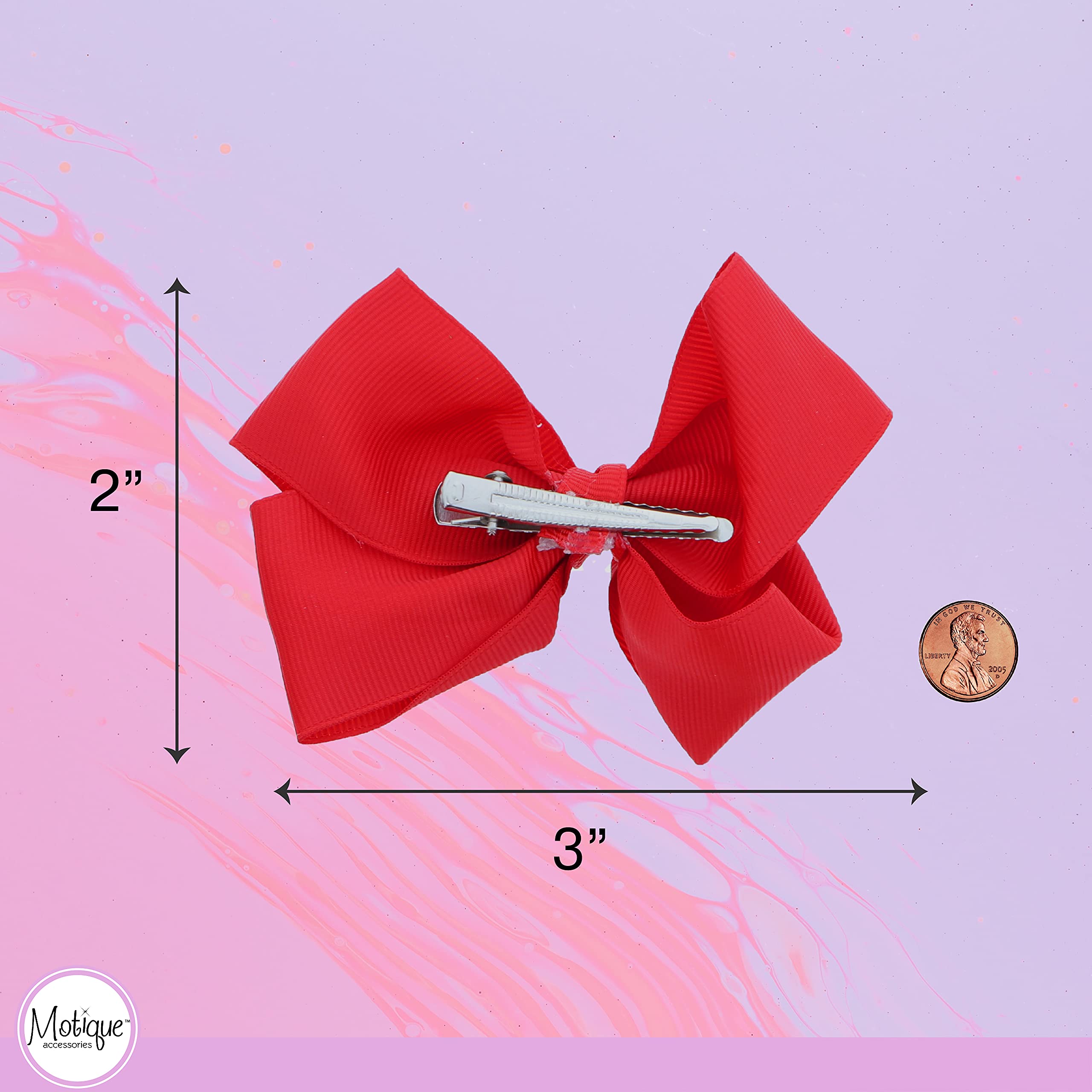 3 Inch Grosgrain Bow For Little Girls- Set Of 2 (Red)
