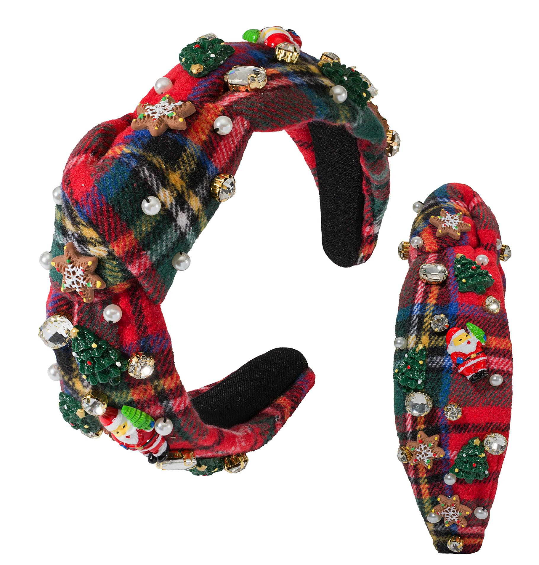 Mixcbe Christmas Jeweled Headband for Women Rhinestone Xmas Tree Snowflake Santa Embellished Knotted Hairband Xmas Twist Wide Re