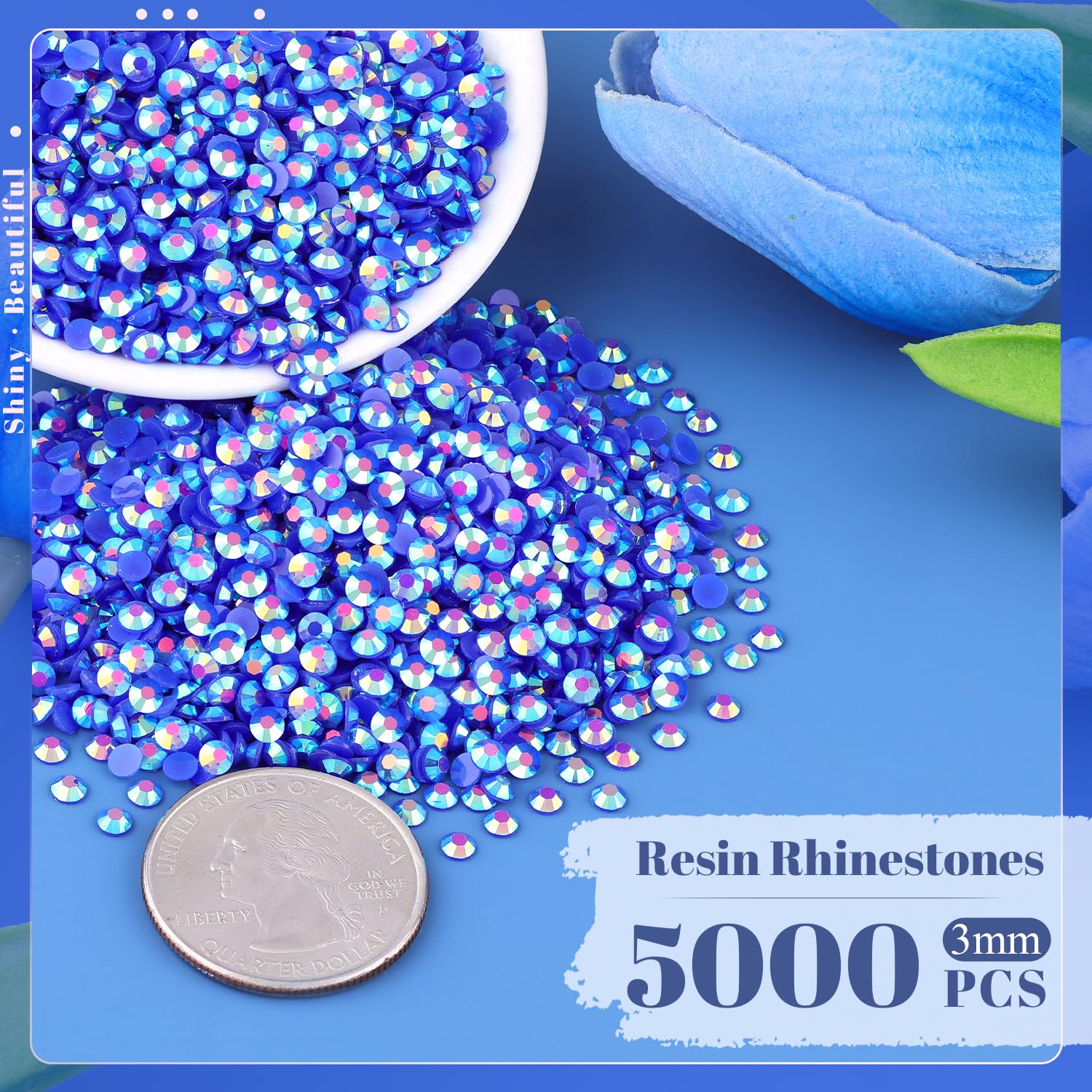 5000Pcs 3Mm Resin Jelly Rhinestones In Bulk (Dark Blue Ab), Bedazzling Flatback Crystals Rhinestones For Crafting Diy Nail Decor