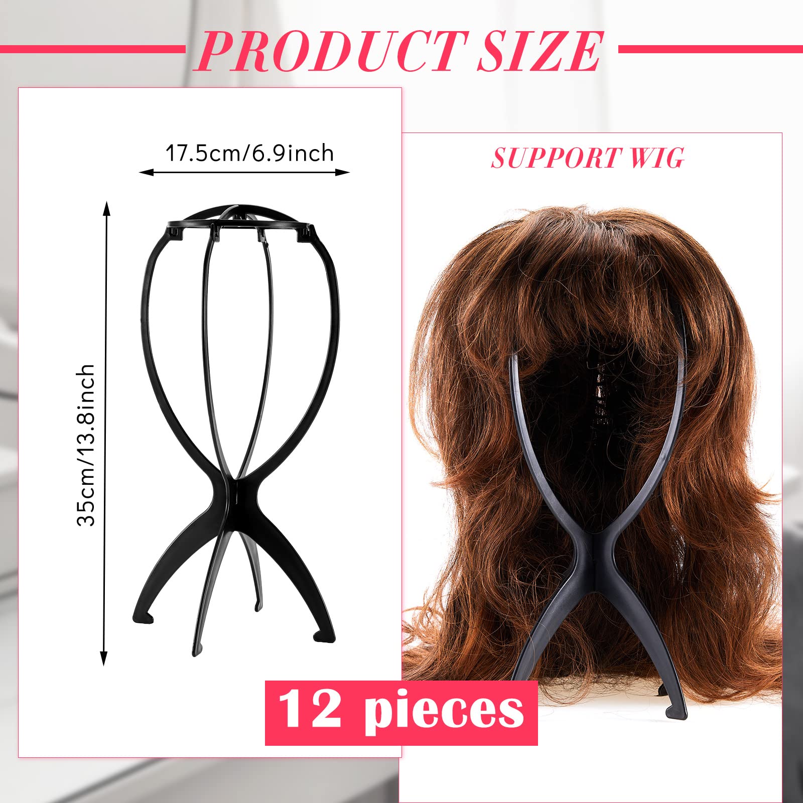 Juexica 20 Pcs Wig Stand Portable Wig Head Stand Collapsible Wig Holder 13.8 Inch Travel Wig Display for Women, Black