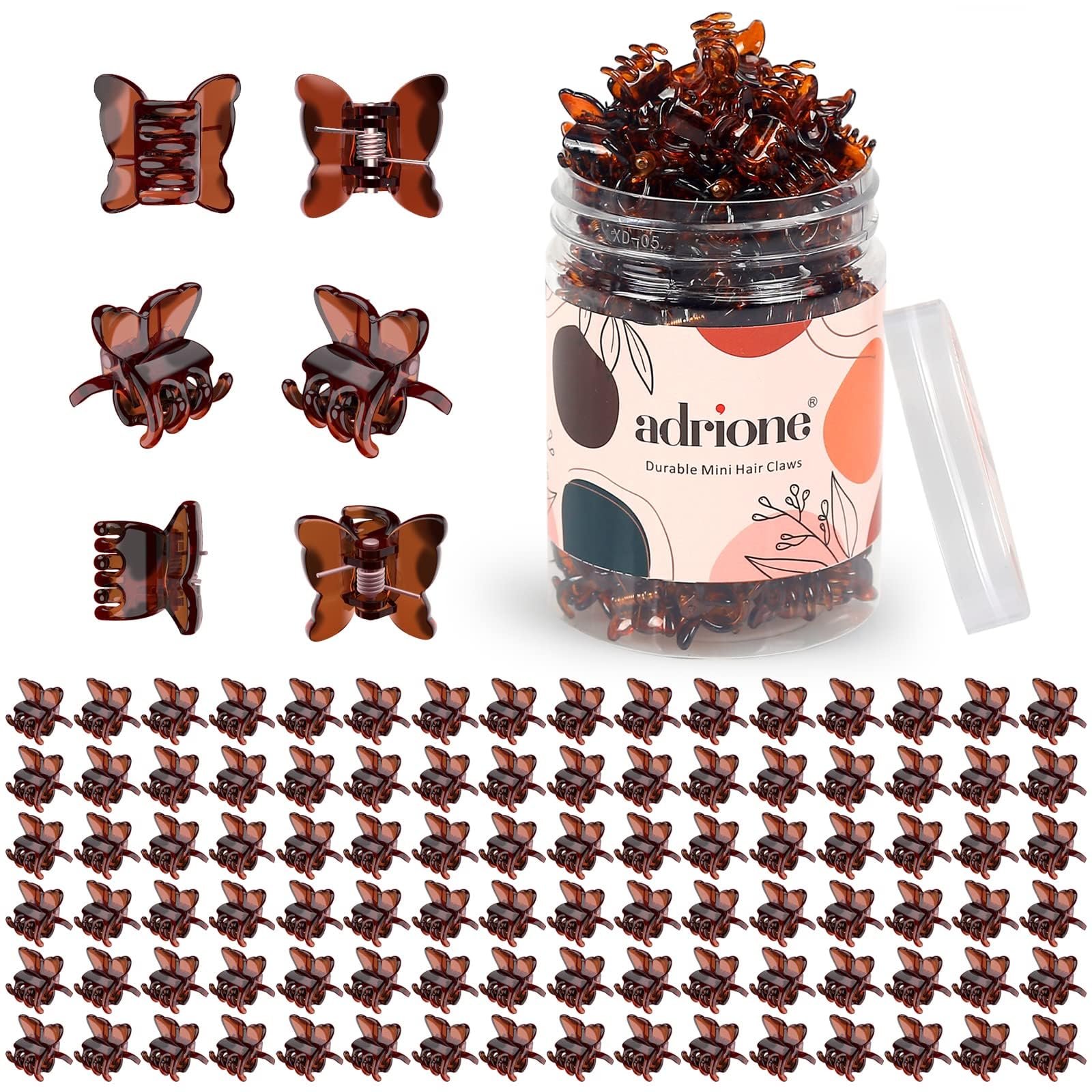 ADRIONE 100Pcs Mini Brown Butterfly Hair Claw Clips for Women, Girls, Kids, Baby & Toddlers, Small Tiny Little Jaw Clips for Bangs, Thick, Medium, Thin, Fine Hair Butterflies Hair Accessories