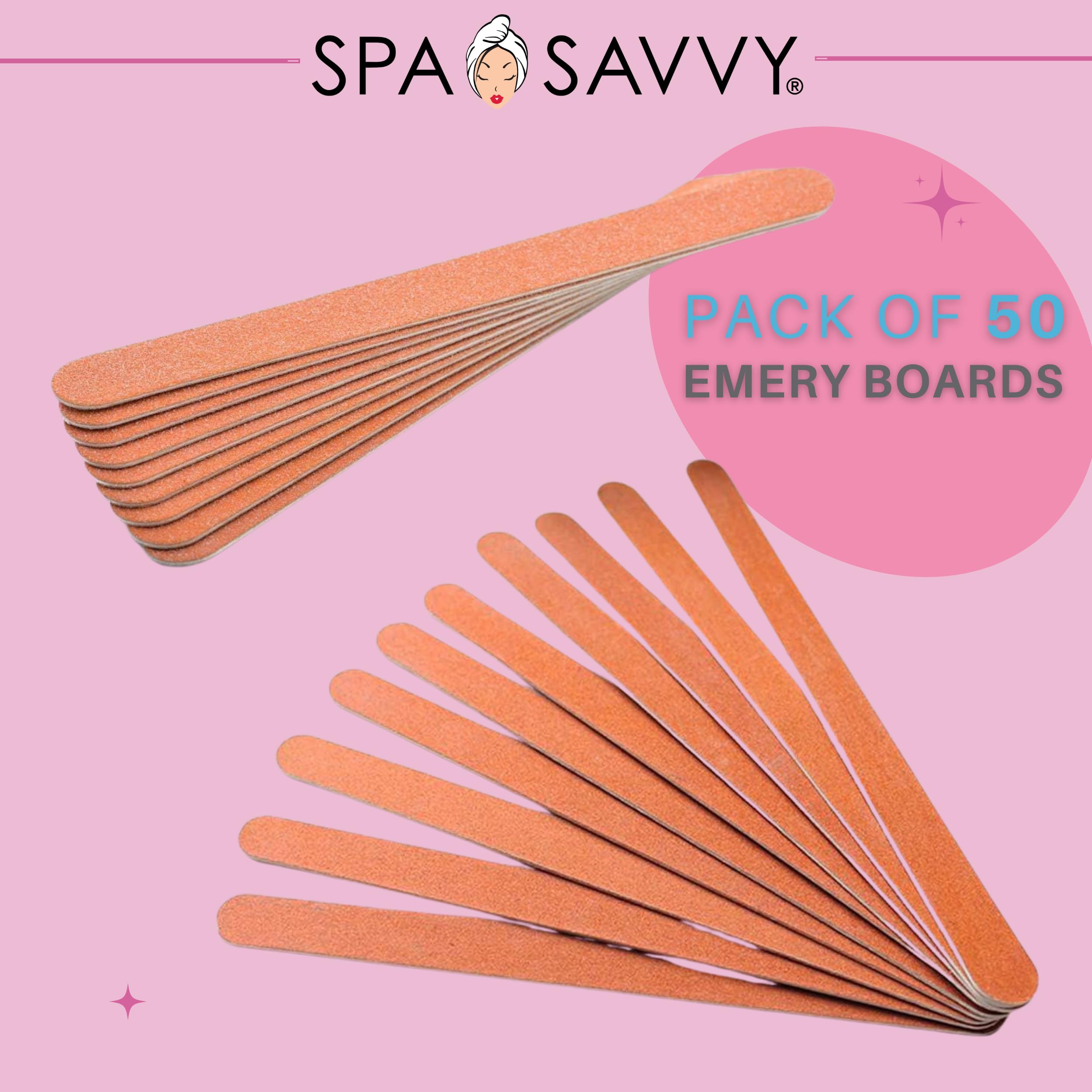Spa Savvy Nail File Set, 50 Count, Double Sided 4.5 Inch Emery Board Nail Files, Pedicure And Manicure Tools