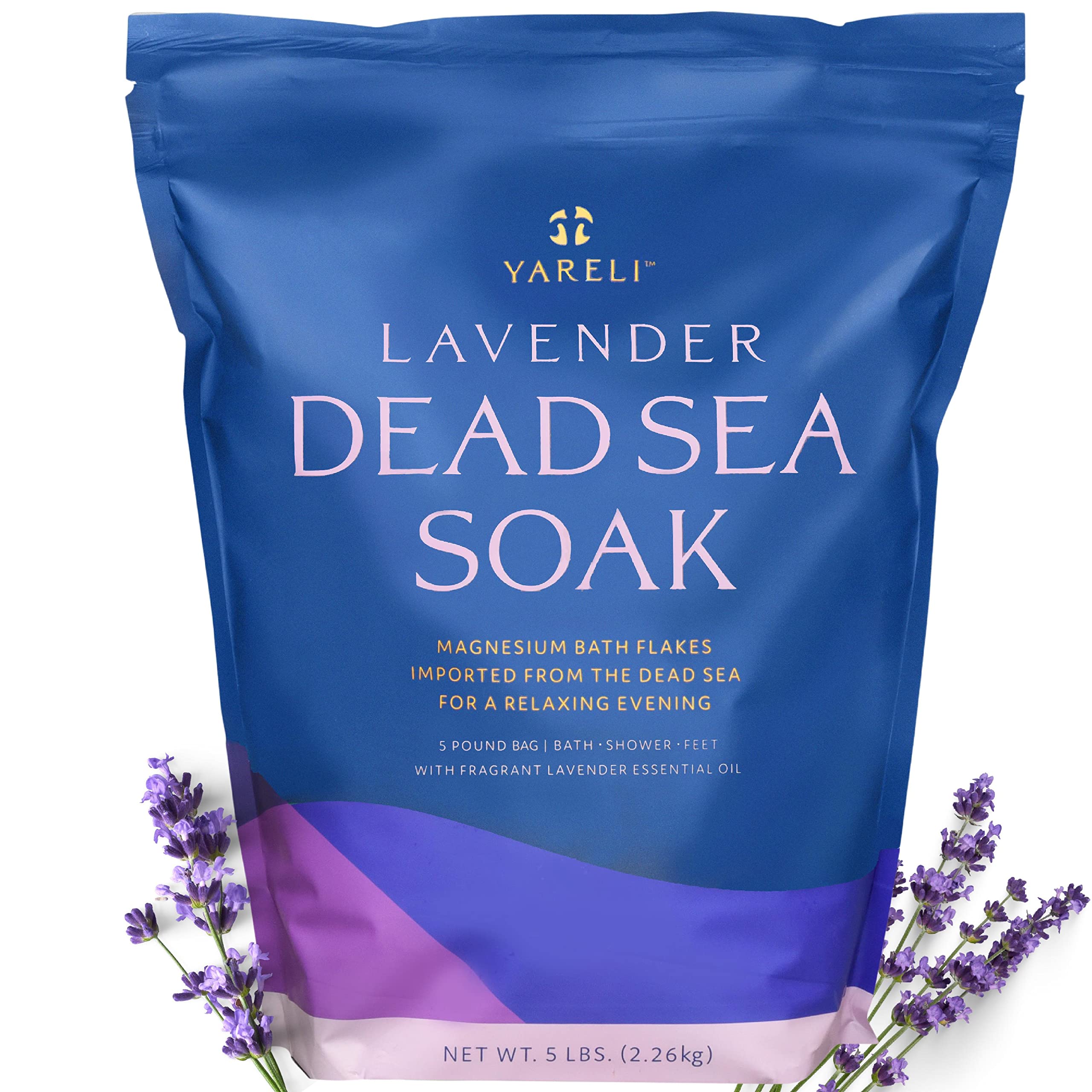 Yareli Dead Sea Bath & Foot Soak, Lavender Magnesium Bath Salt Flakes, Alternative To Epsom Salt, 5Lbs With Over 250,000Mg Of El