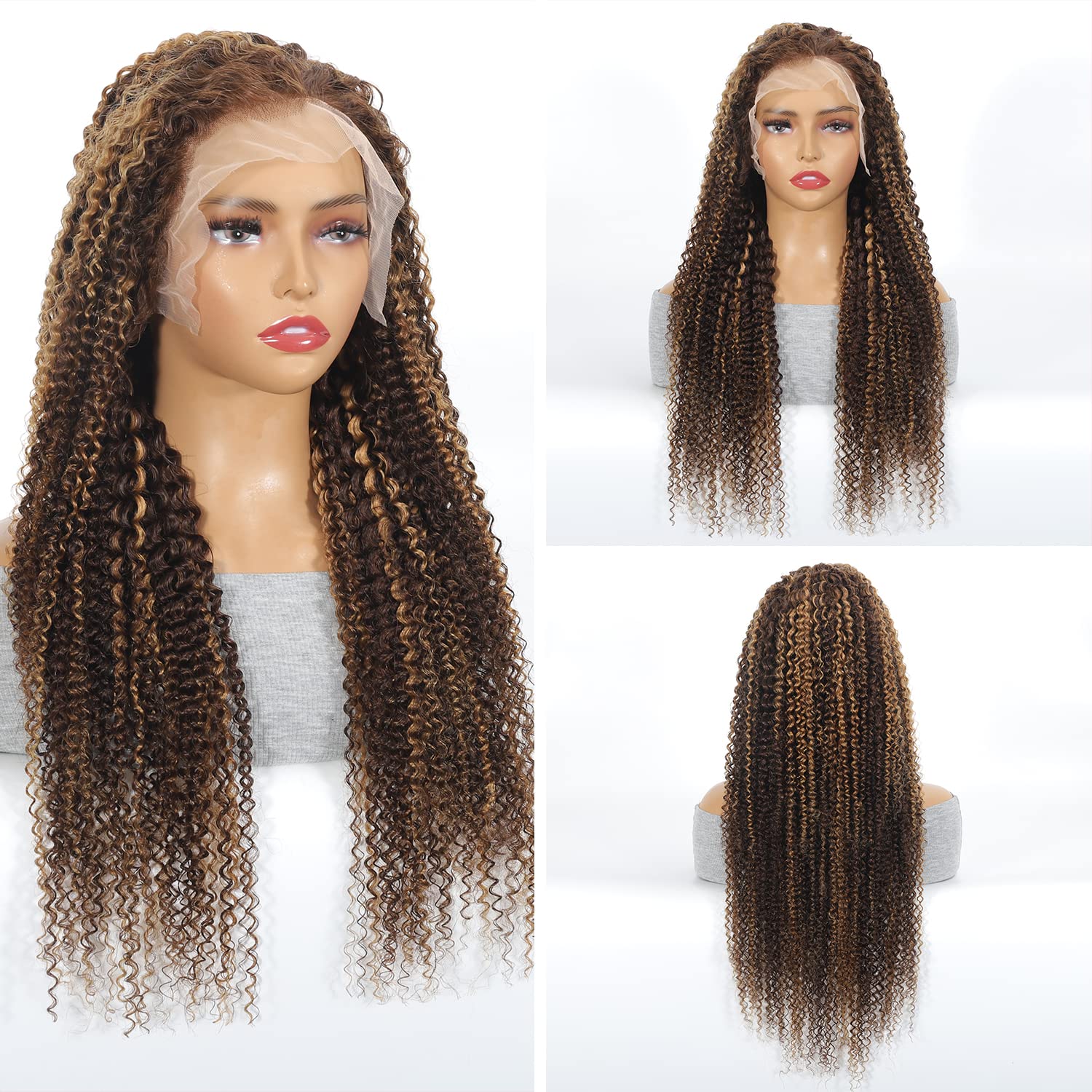 13X6 Highlight Curly Lace Front Wigs Human Hair Ombre 4/27 13X6 Deep Wave Hd Transparent Lace Frontal Wig Pre Plucked With Baby