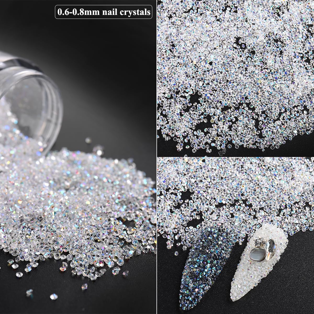 Ab Glass Nail Art Rhinestones Kit With Micro Pixie Crystals, Multi Shapes 3D Flatback Nail Gems, Bling French Tips Nail Art, Spa