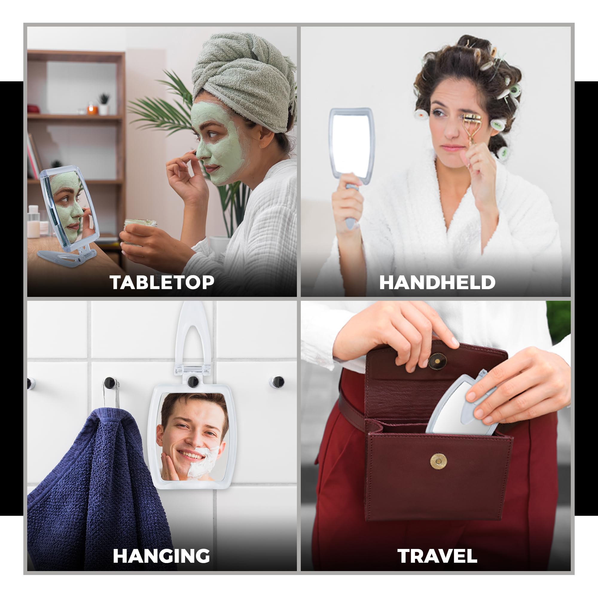 High Magnification Travel Hand Mirror - Foldable 10X & 1X Magnifying Makeup Mirror, 3-In-1 Hand Mirror, Hanging Mirror, Table Mi