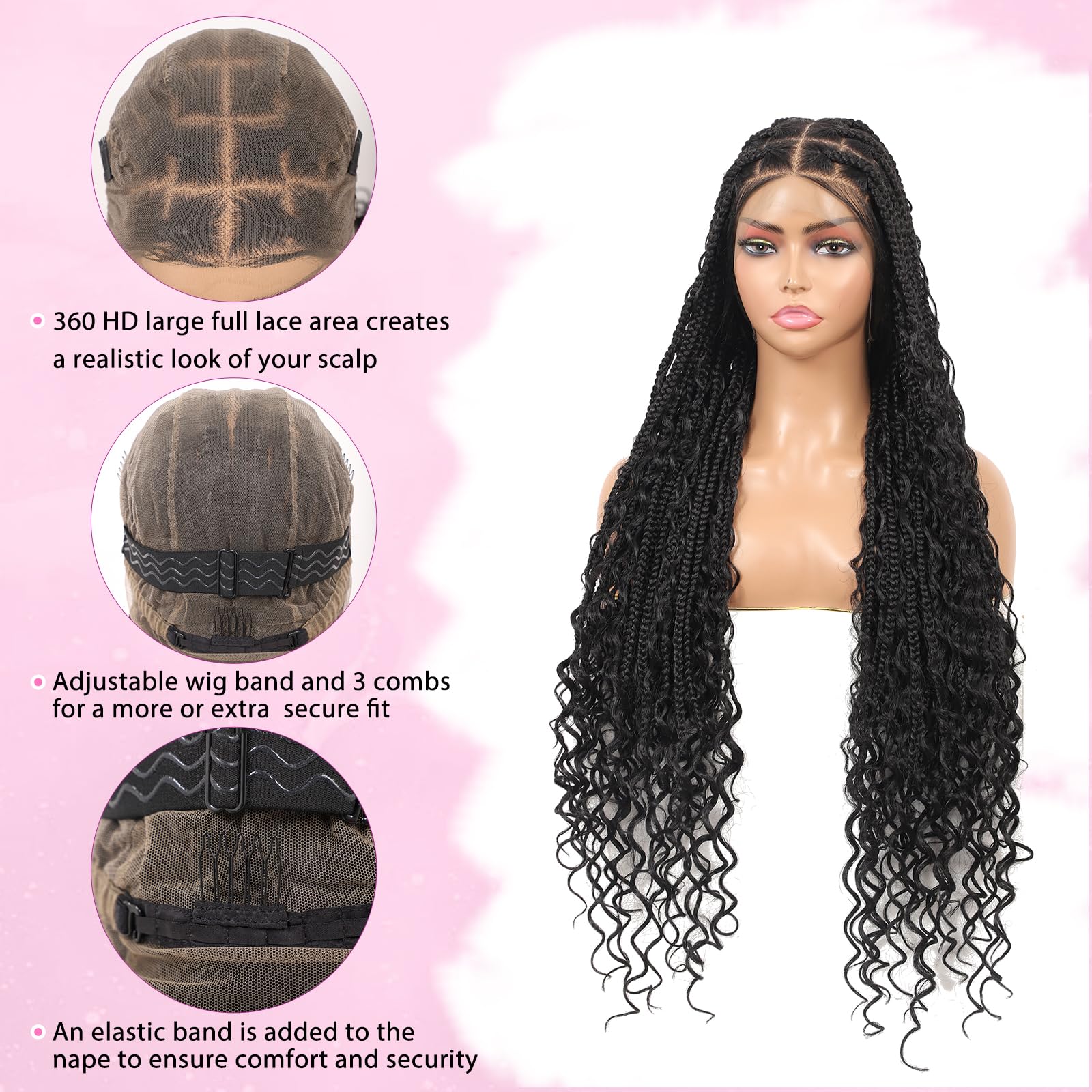 Kalyss 360 Hd Full Lace Boho Braided Wigs For Women Box Braid Wig With Curly Ends Knotless Braided Wigs With Baby Hair Human Hai